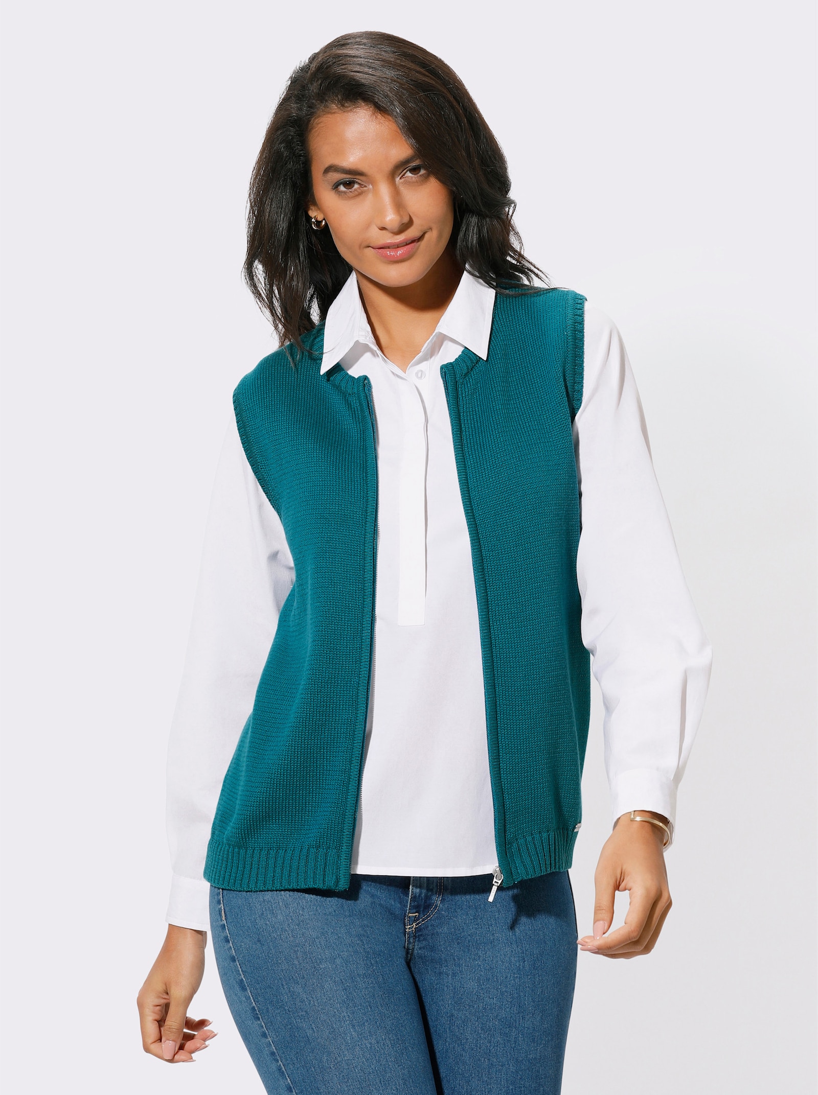 Strickweste mit Reißverschluss - petrol