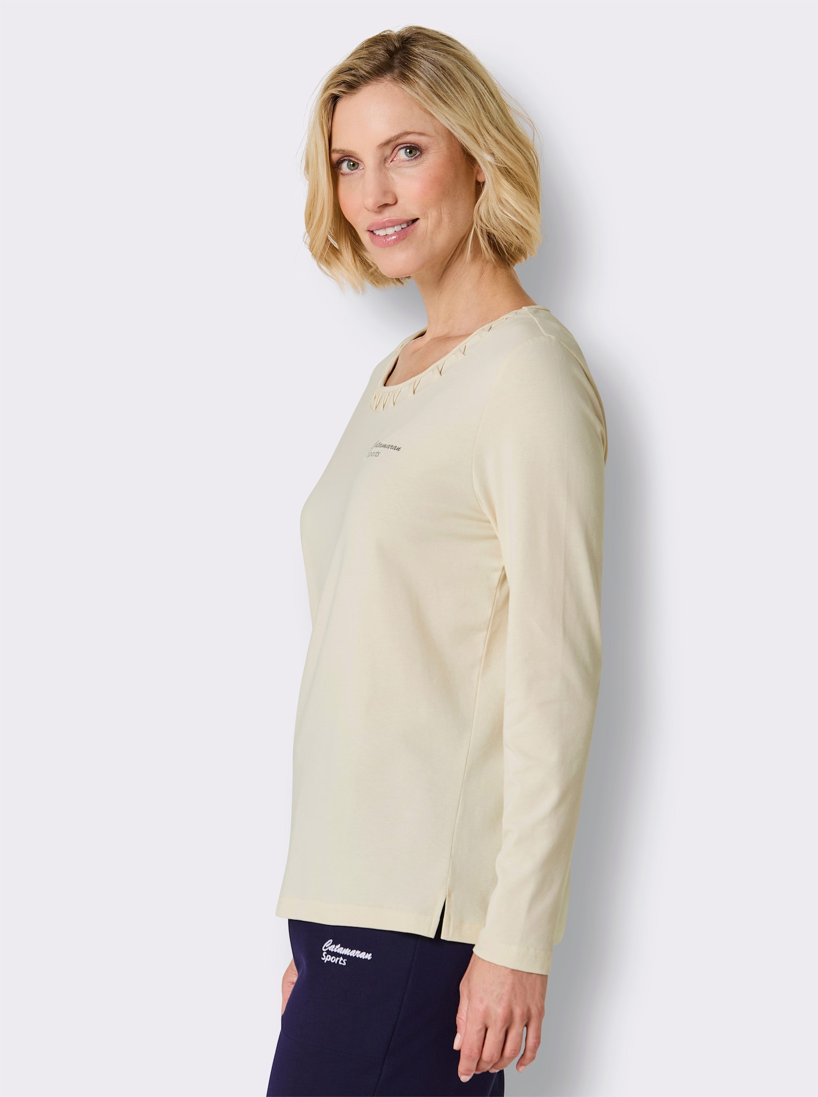 Catamaran Sports Vrijetijdsshirt met decoratieve bies - champagne