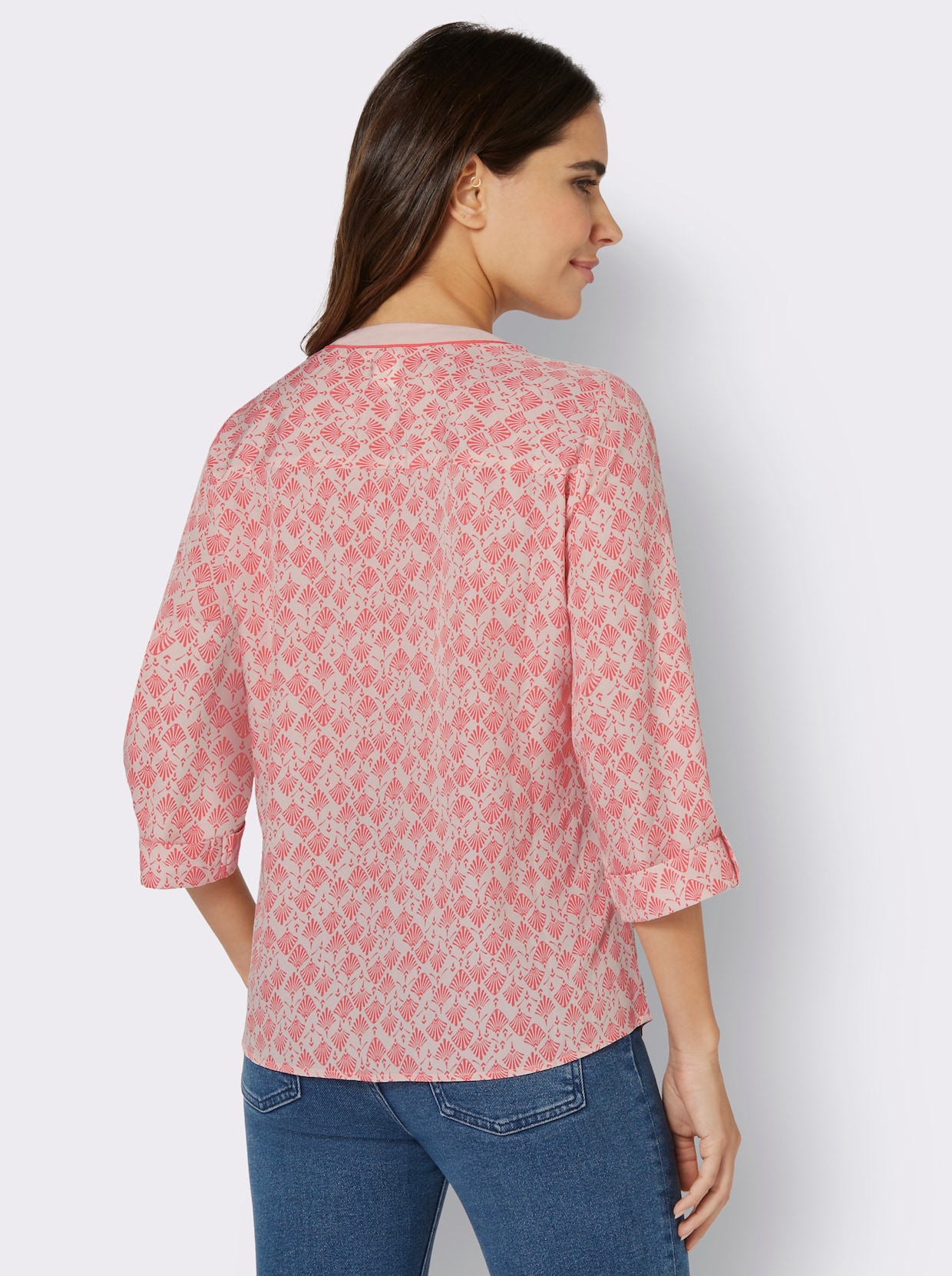 Comfortabele blouse - poeder/grapefruit bedrukt