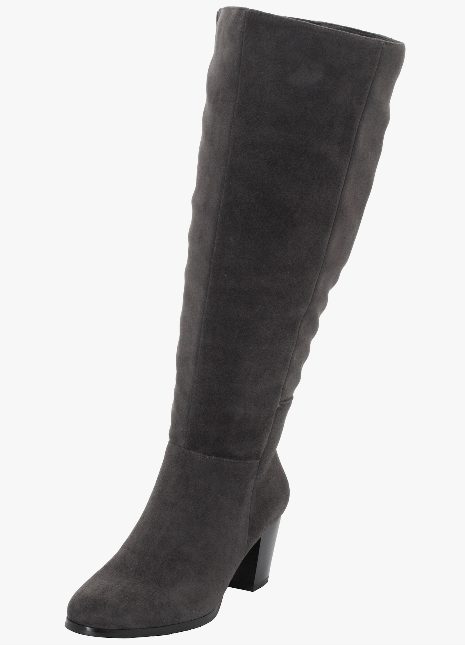 sheego Weitschaftstiefel aus Velours-Lederimitat - grau