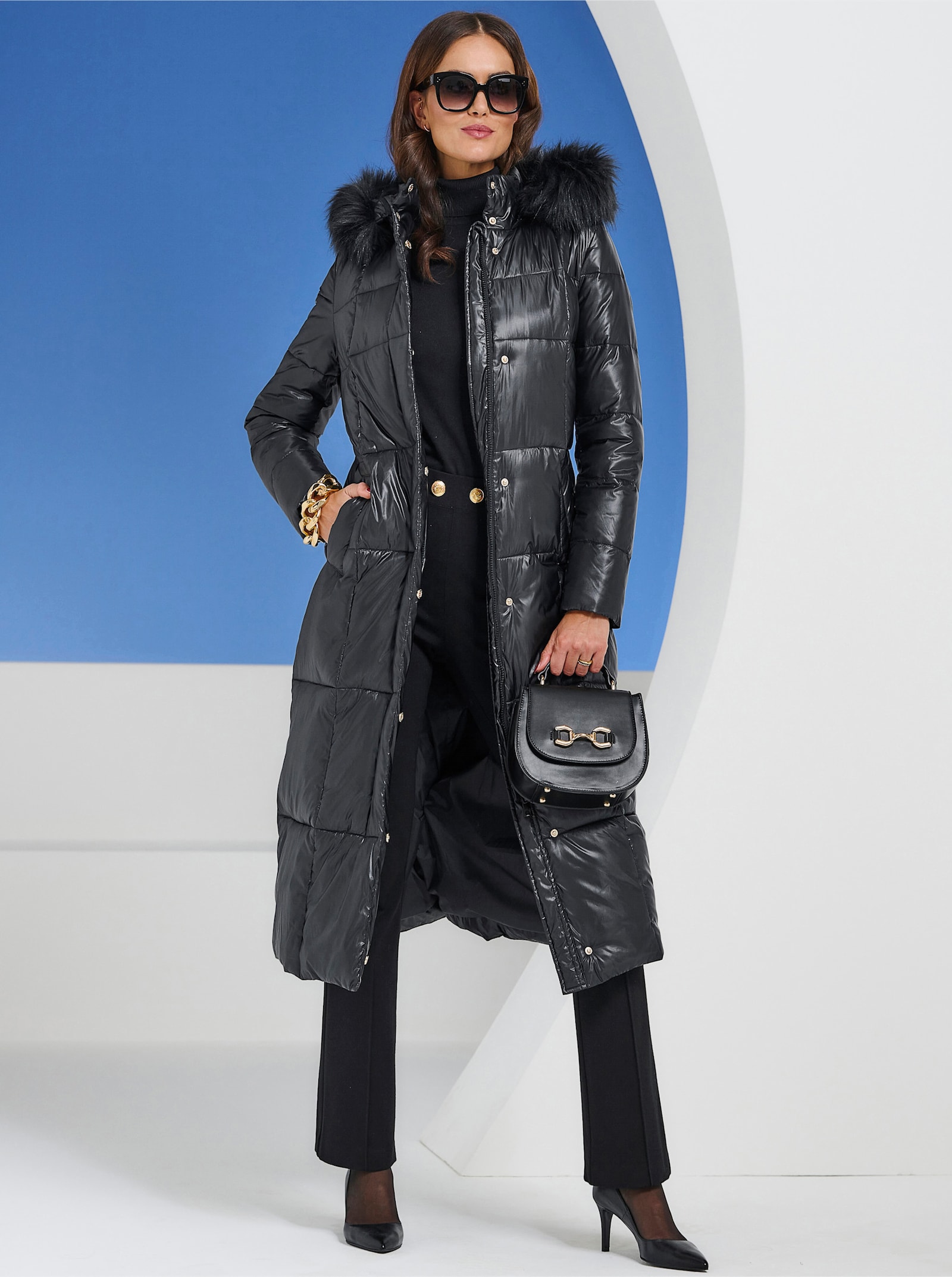 heine Wintermantel mit abnehmbarer Kapuze - schwarz