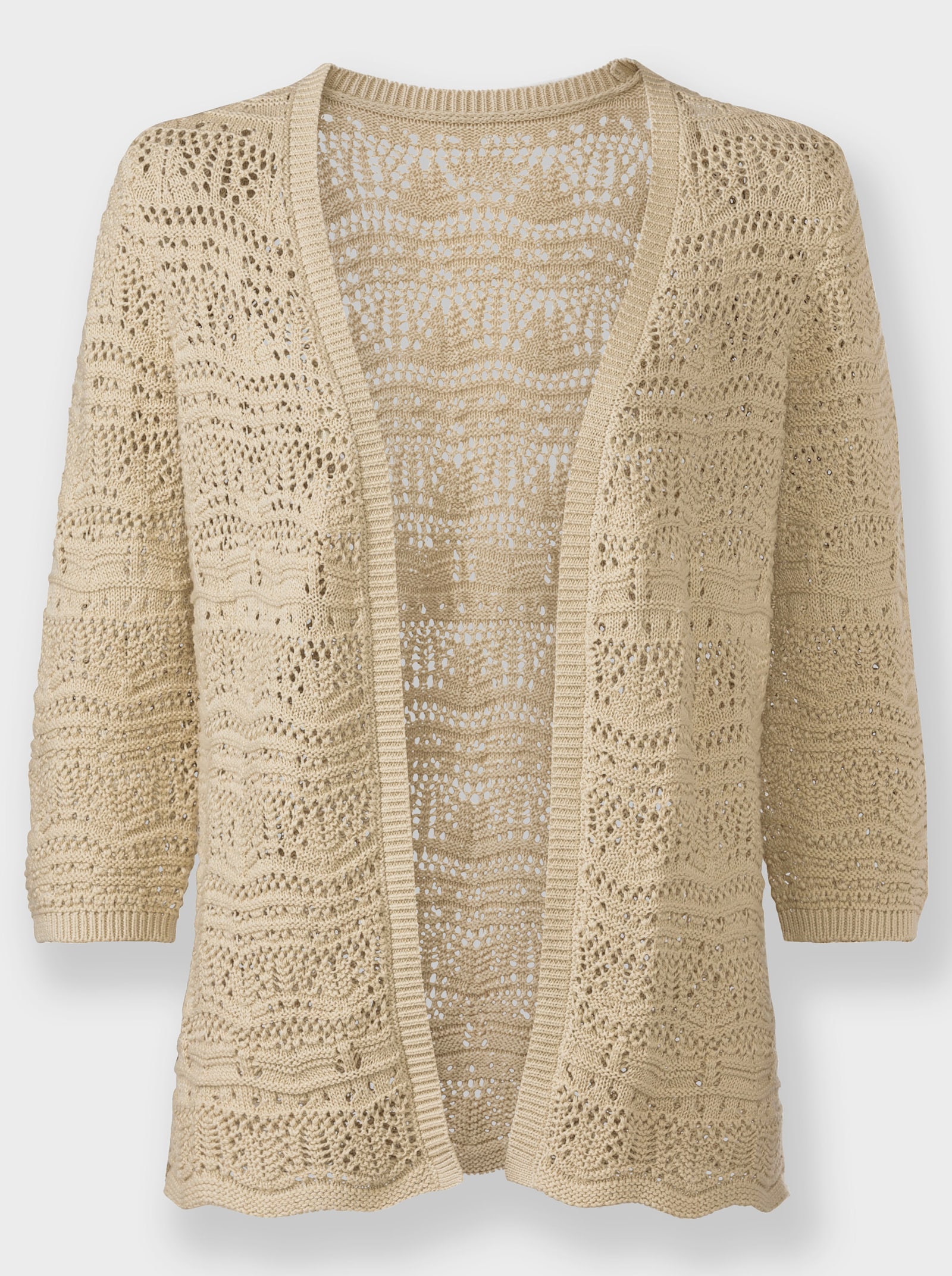Ajourstrickjacke mit 3/4-langen Ärmeln - sand