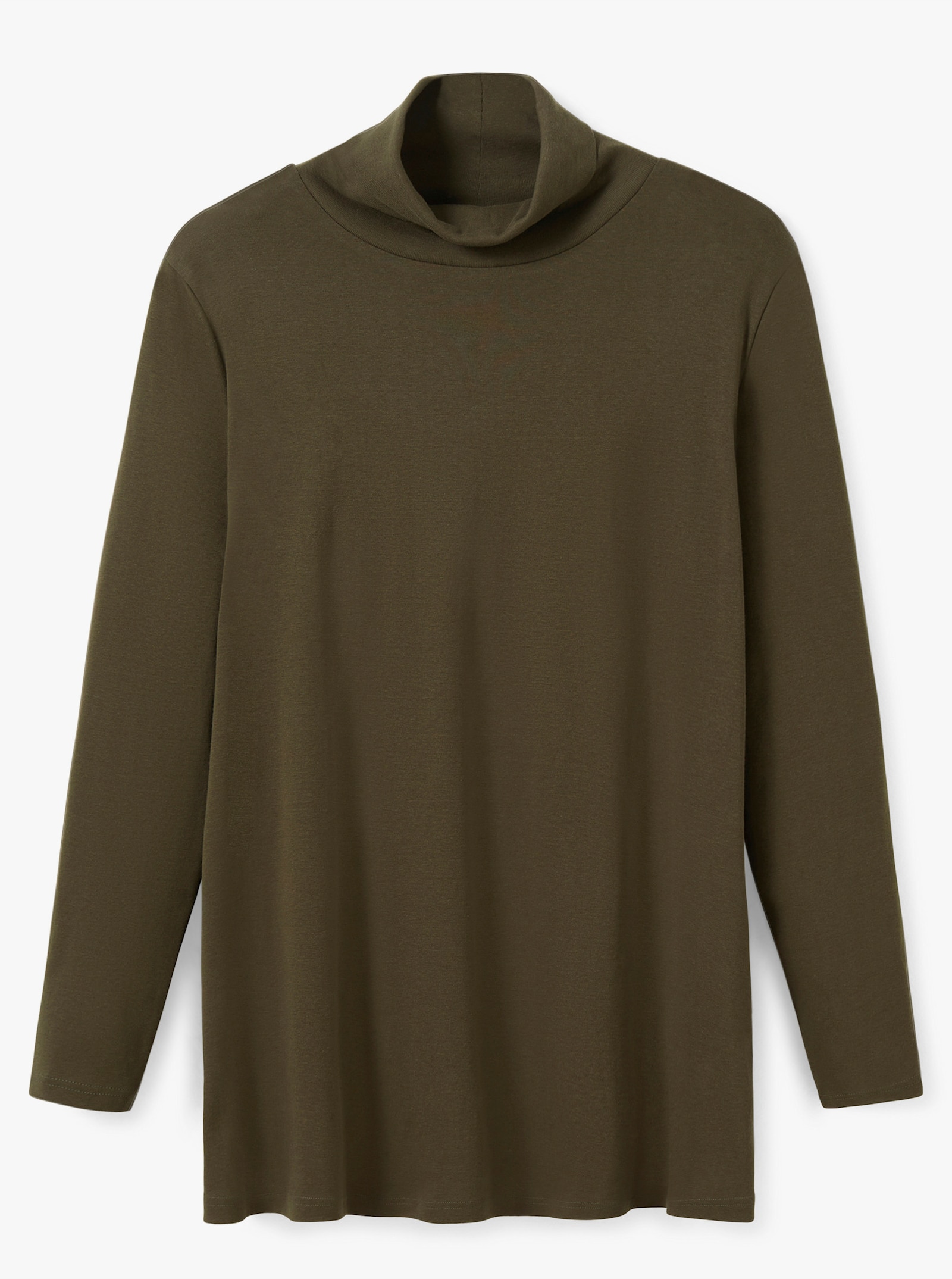 sheego Rollkragenshirt in A-Linie - dunkelkhaki