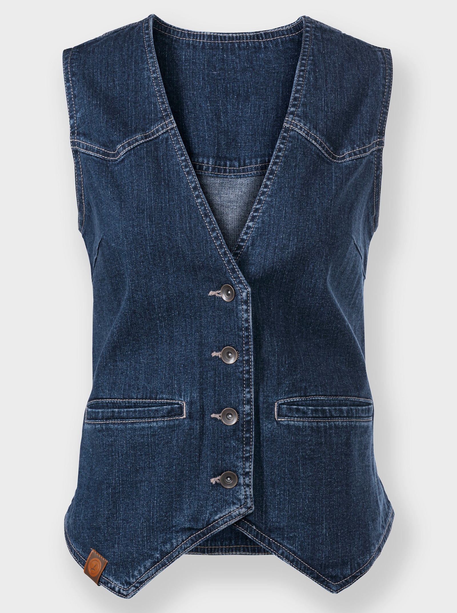 Jeansweste mit spitz zulaufendem Saum - blue-stone-washed