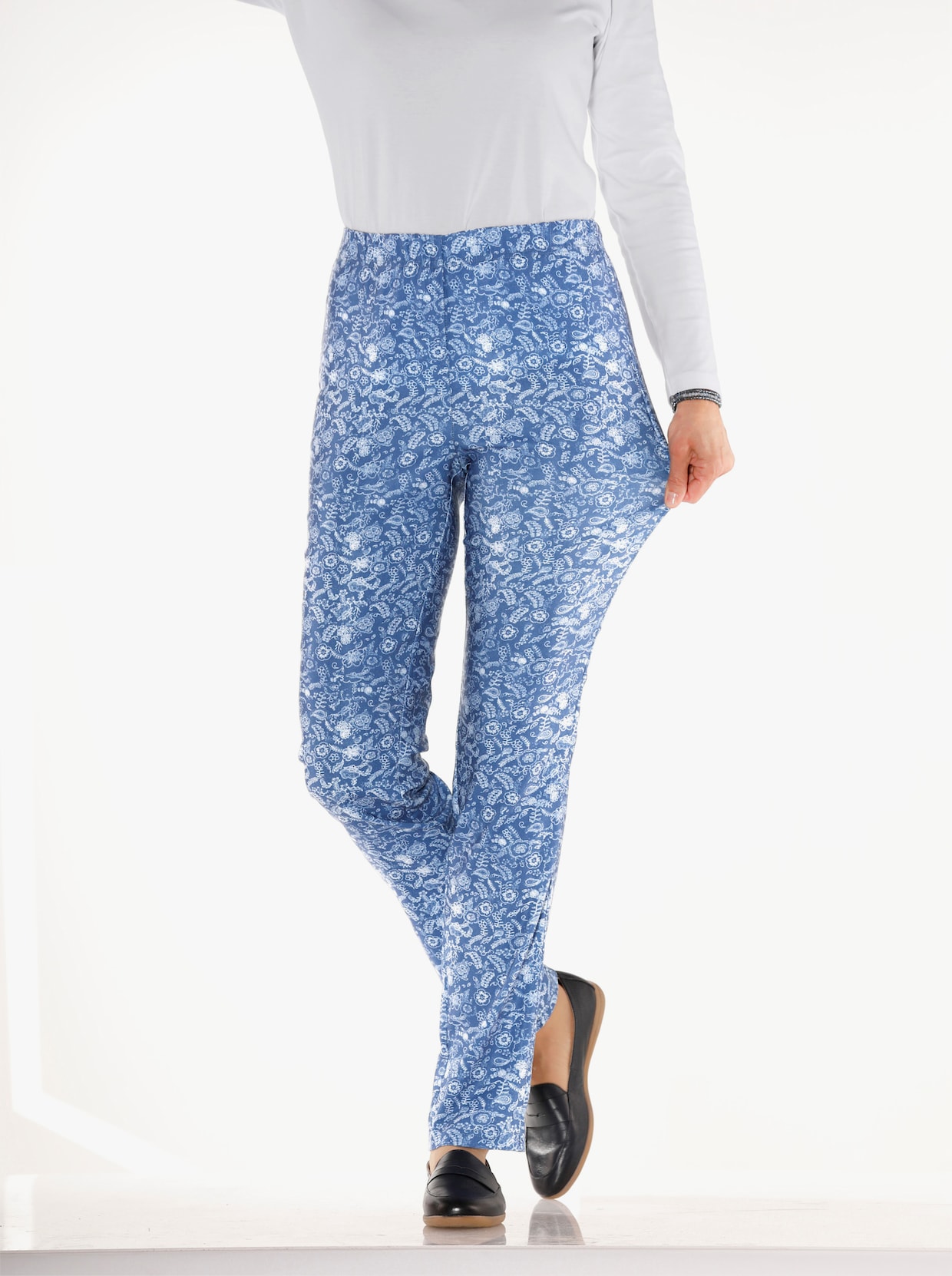 Bedrukte broek - marine + jeansblauw bedrukt