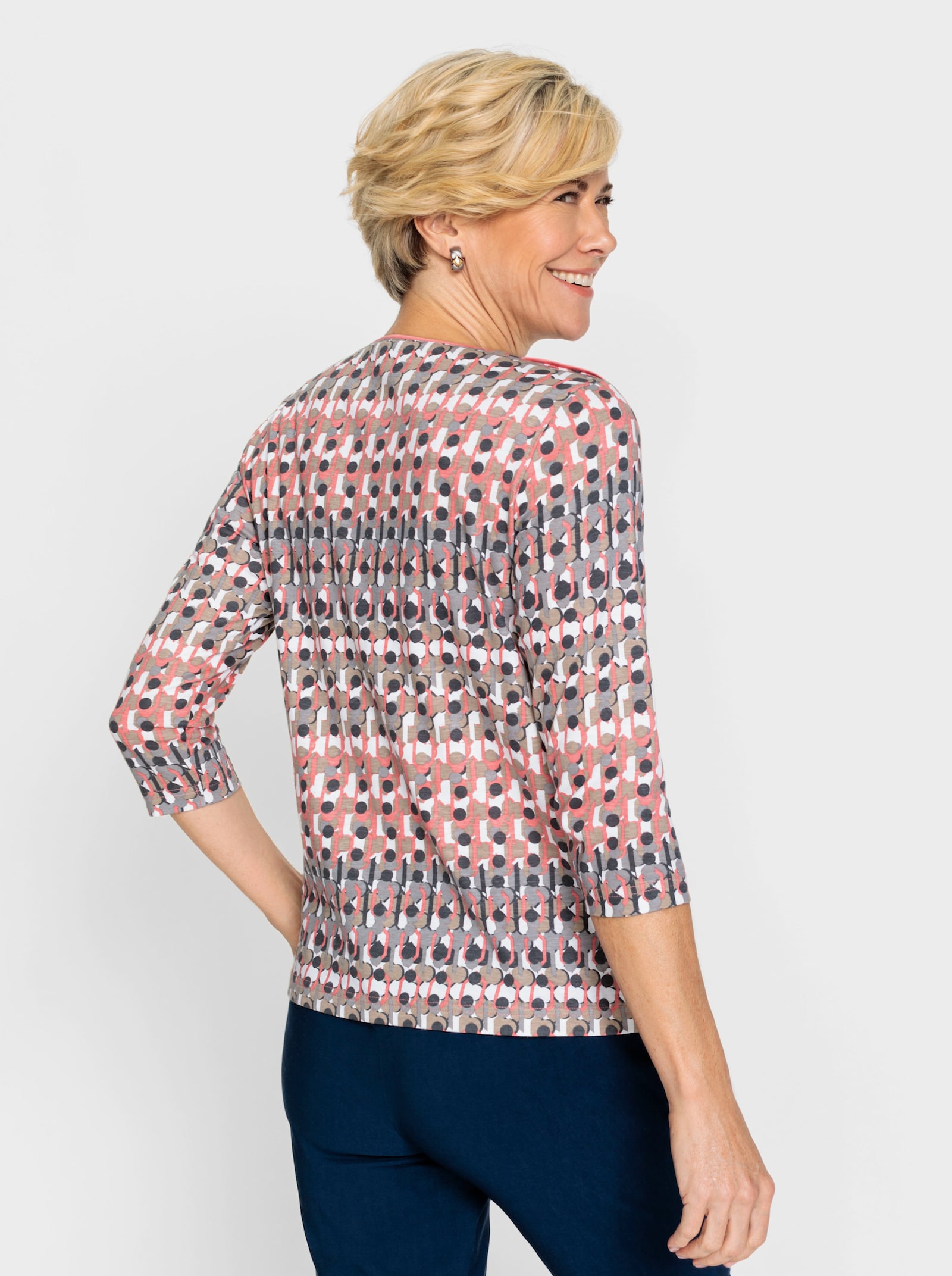 3/4-Arm-Shirt mit Zierknöpfen - flamingo-grau-bedruckt