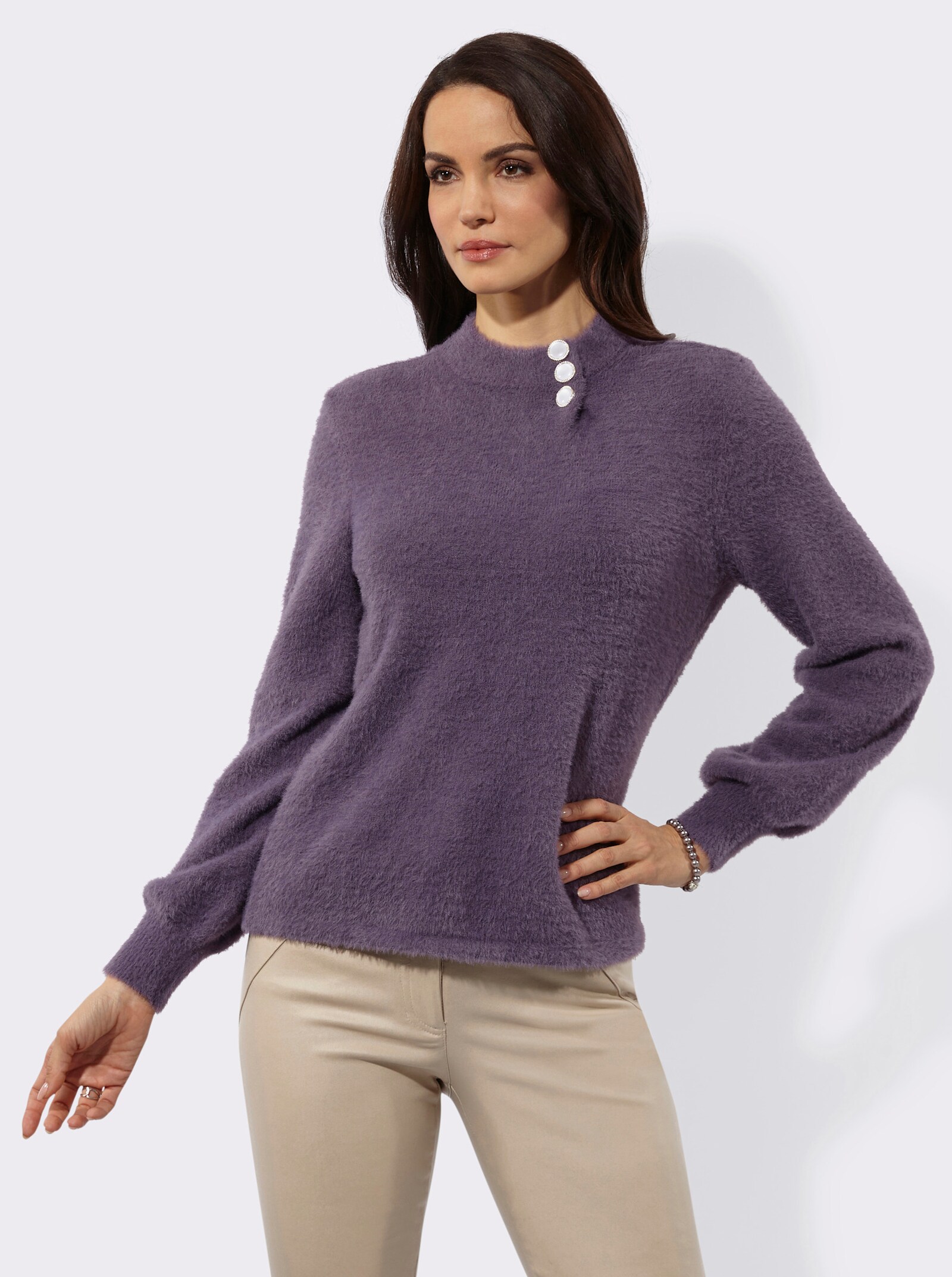 Langarm-Pullover mit Zierknöpfen - feige