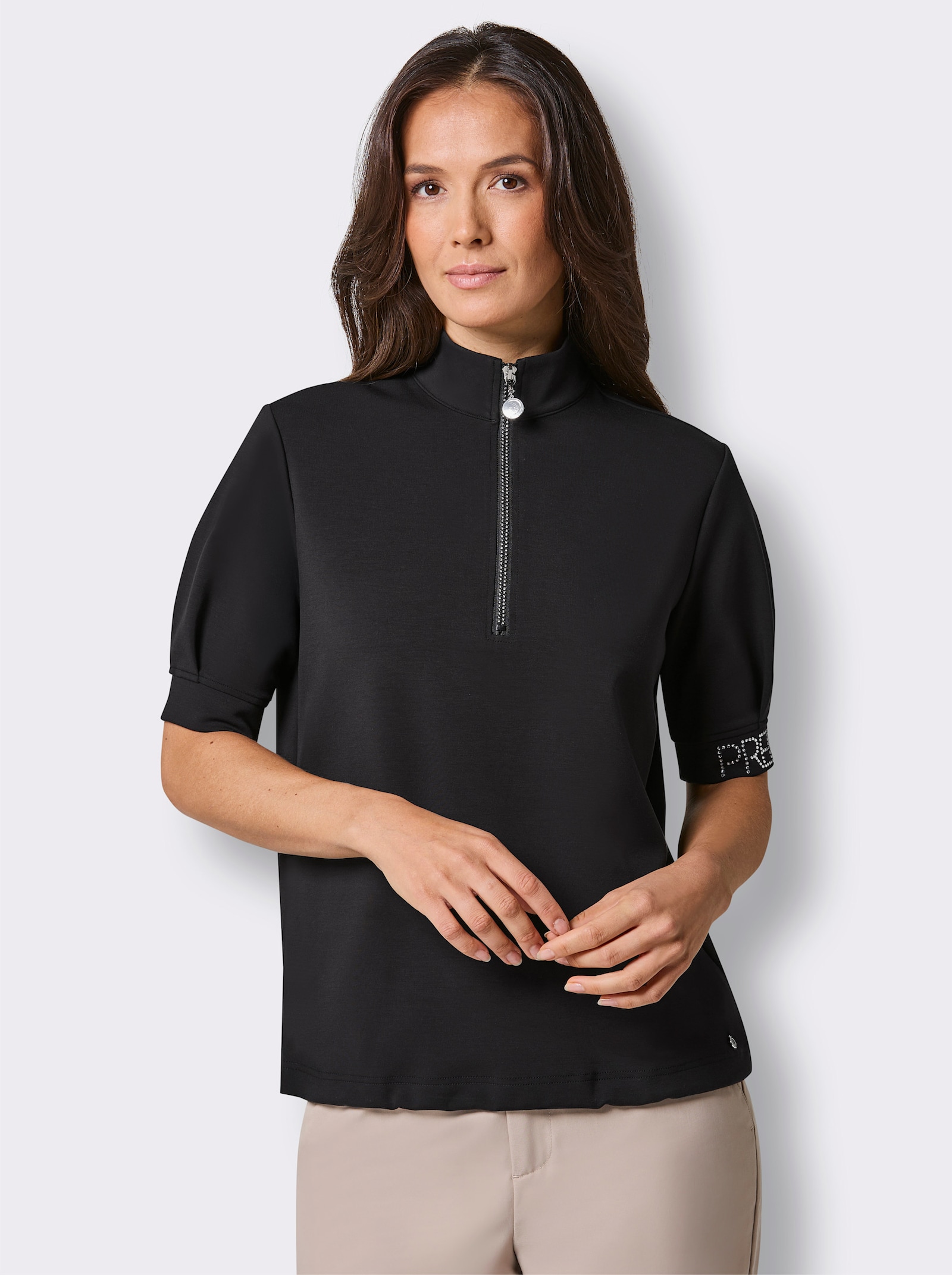 CREATION L PREMIUM Sweatshirt mit Glitzersteinchen - schwarz