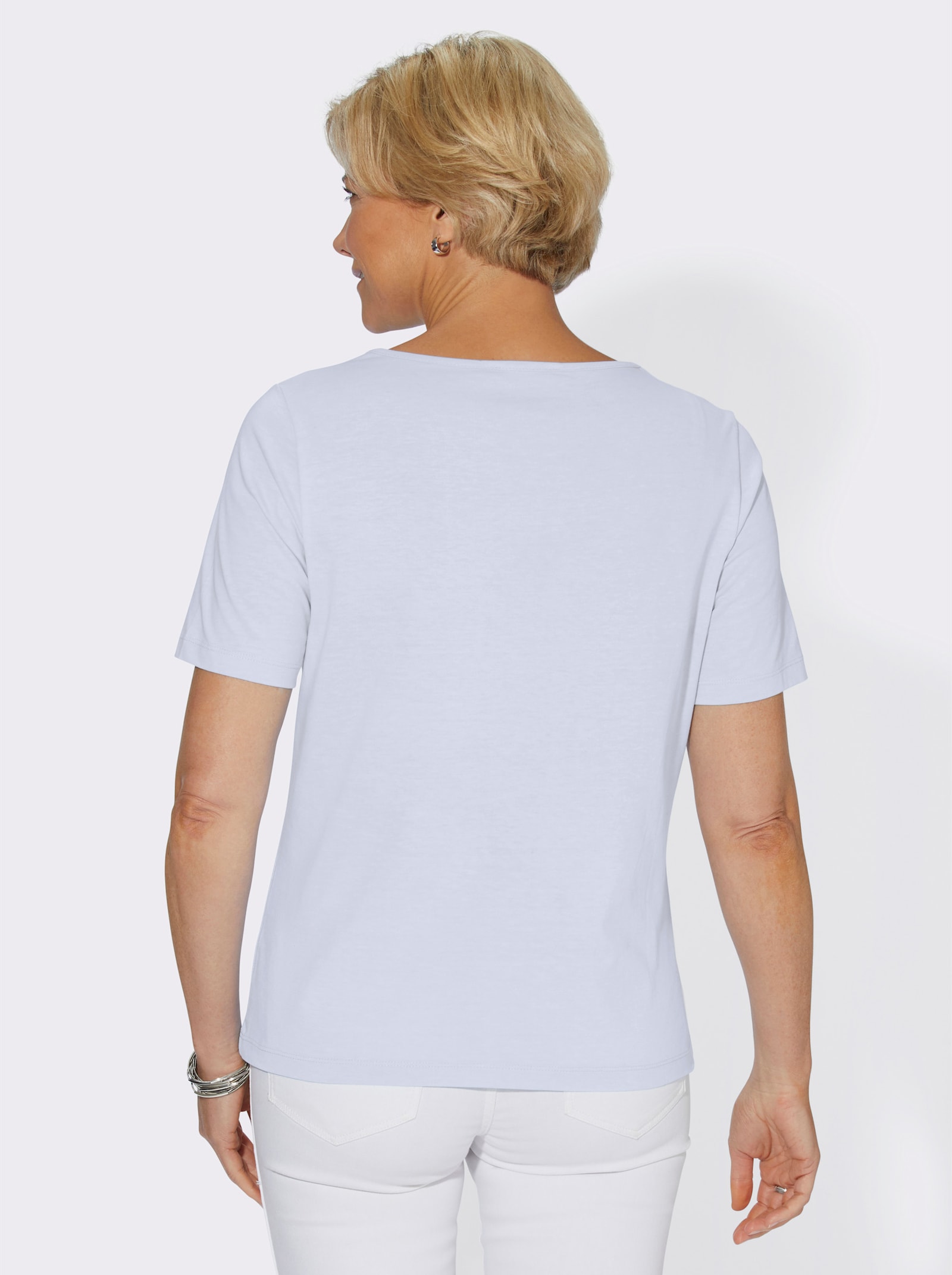 Kurzarmshirt mit Metallplättchen-Verzierung - weiß