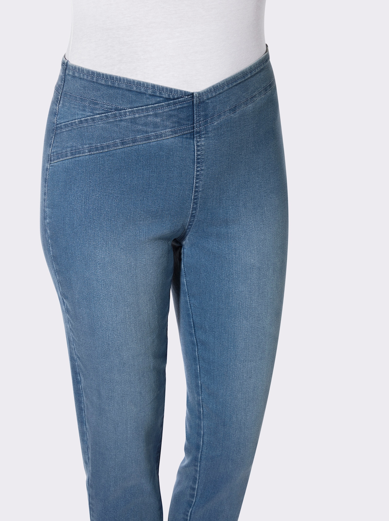 Jeans mit überlappendem Dehnbund - blue-bleached
