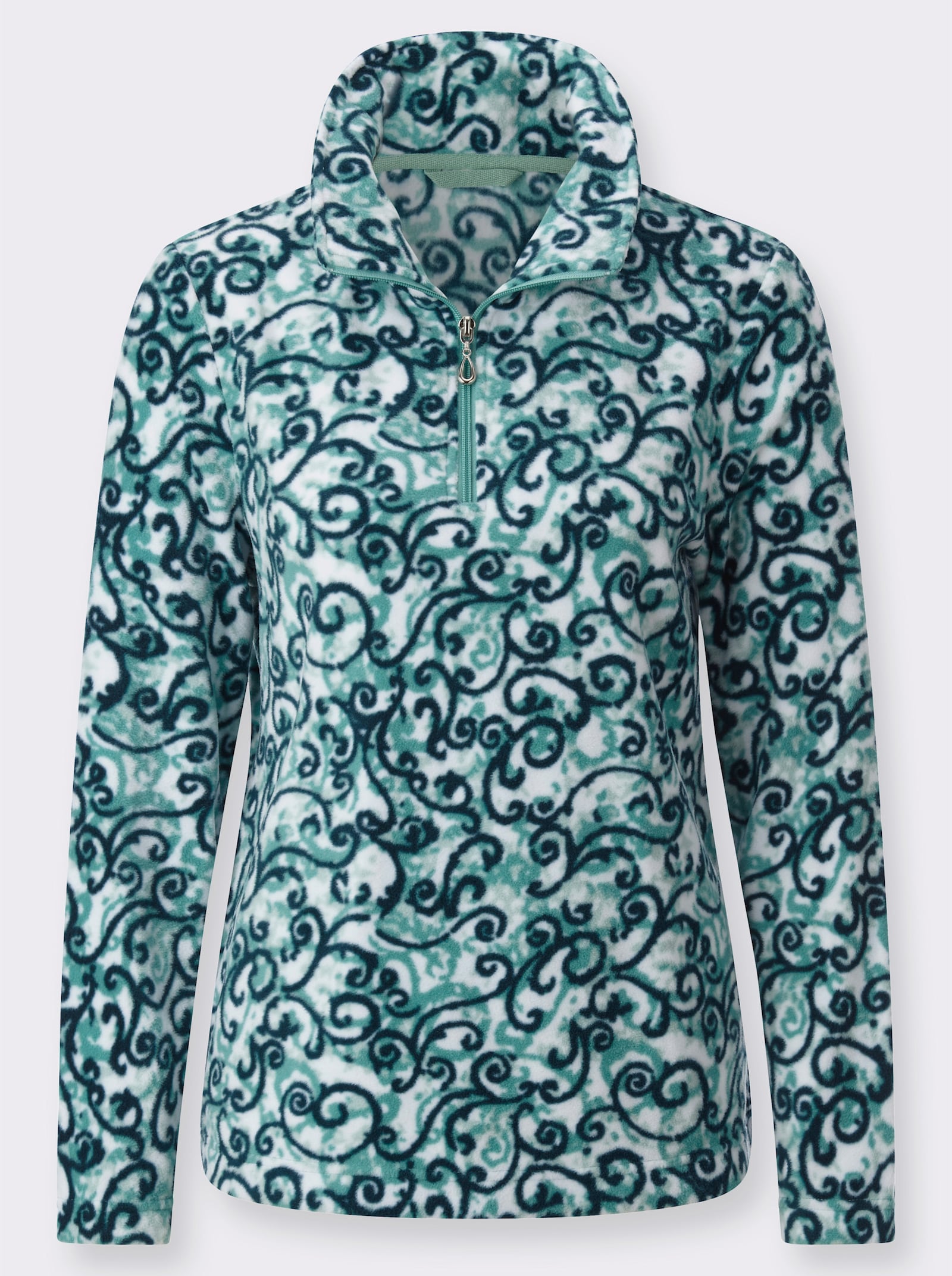 Fleeceshirt mit Umlegekragen - salbei-petrol-bedruckt