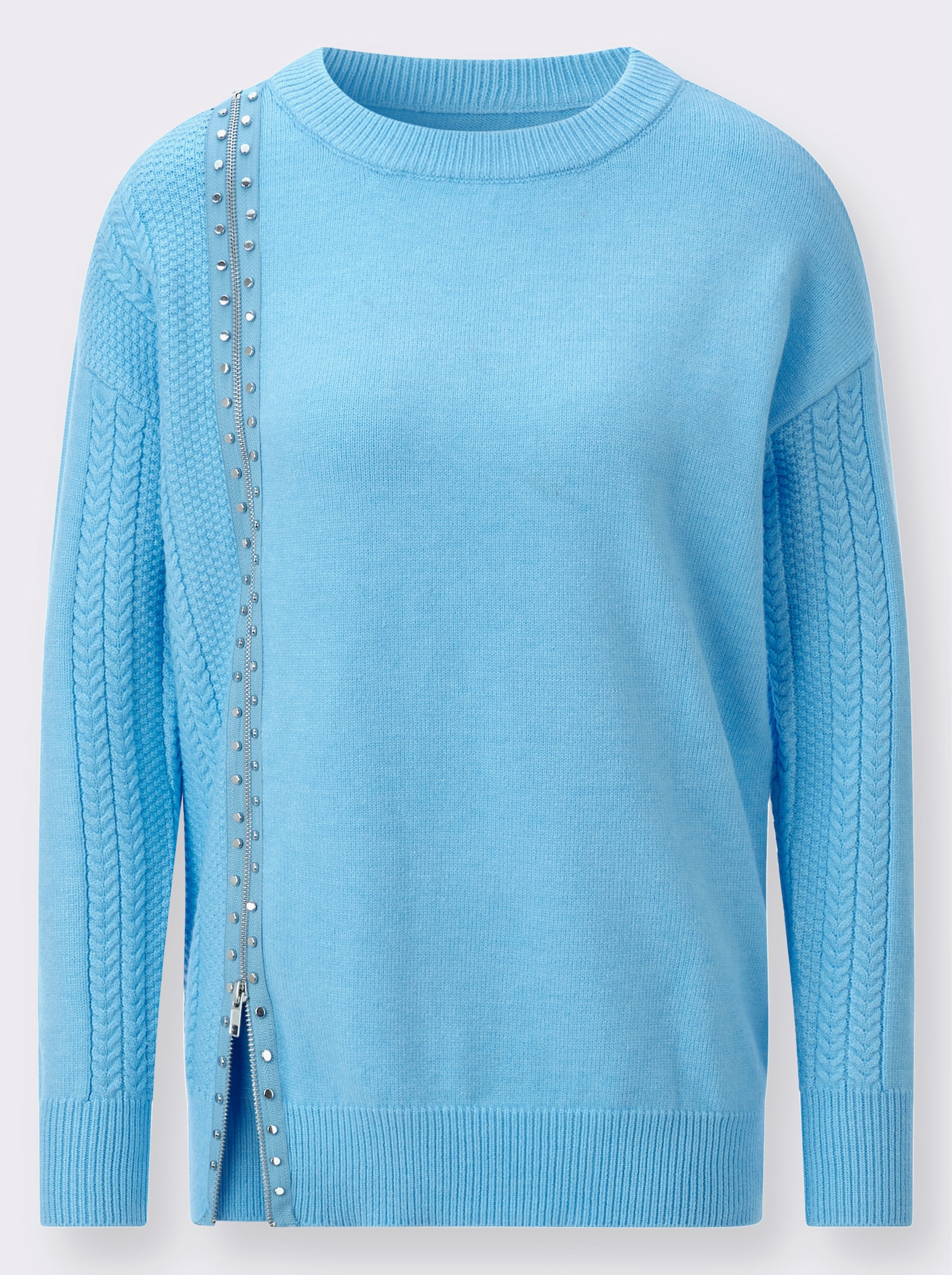 Pullover mit Zopfstrick-Details - aqua