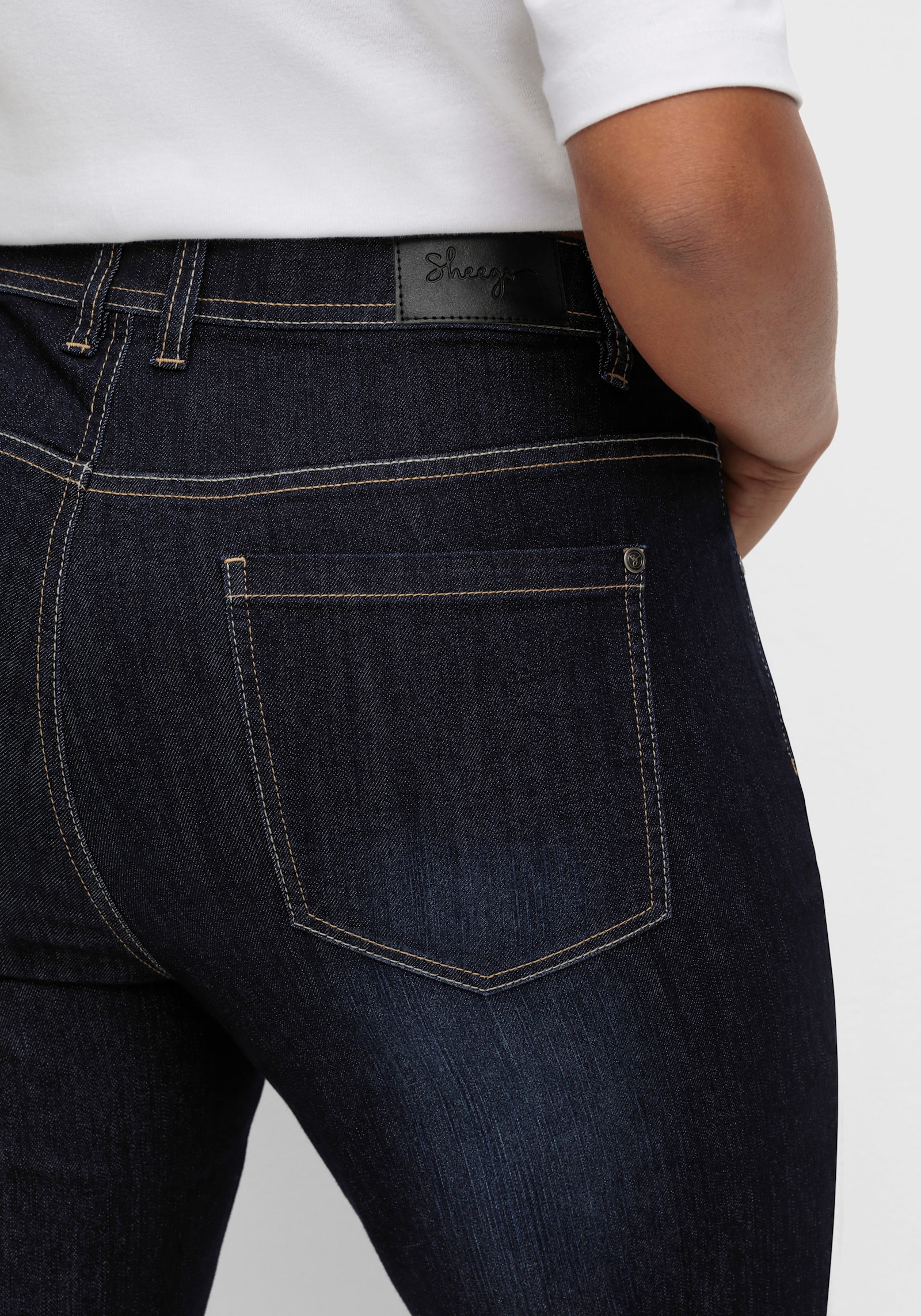 sheego 7/8-jeans in smal model, met contrastband - blue black denim