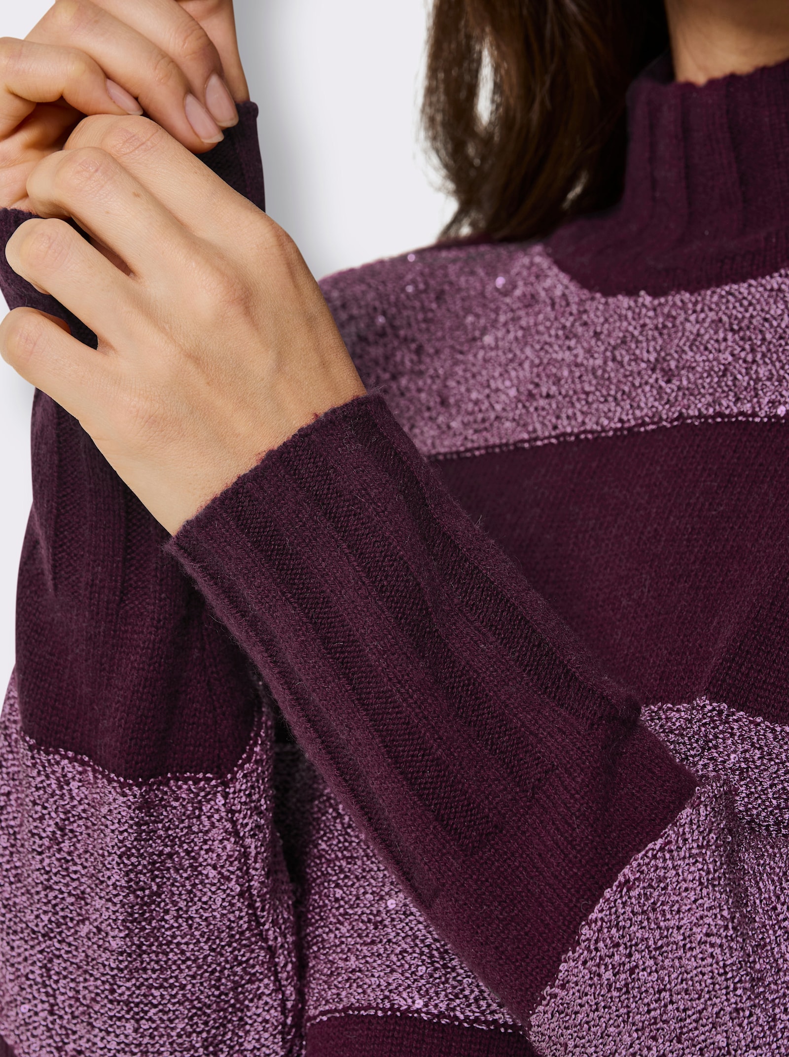 CREATION L PREMIUM Wollpullover mit Paillettengarn - burgund