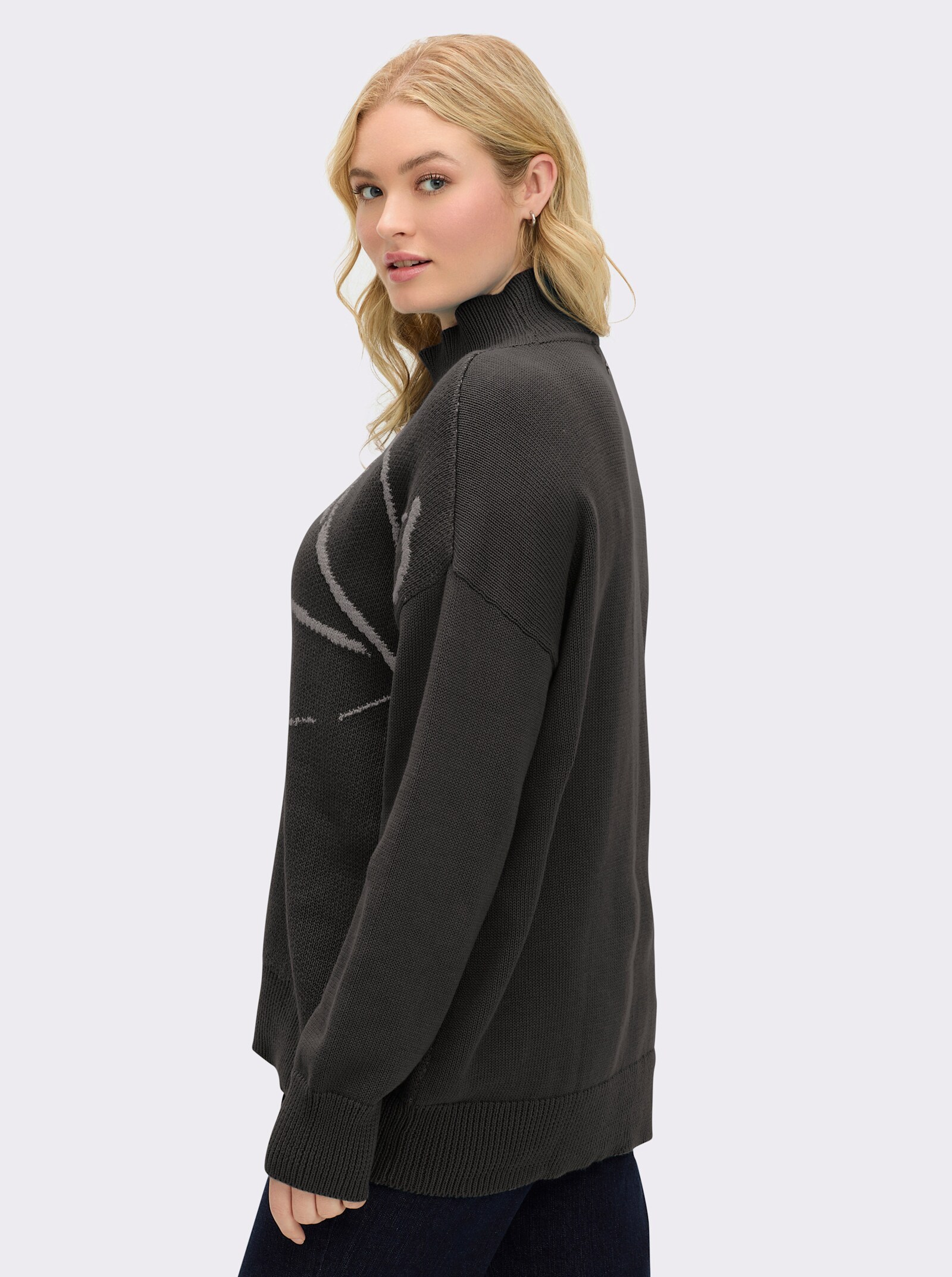sheego Pullover met glinsterend intarsiapatroon - grafiet/grijs gedessineerd