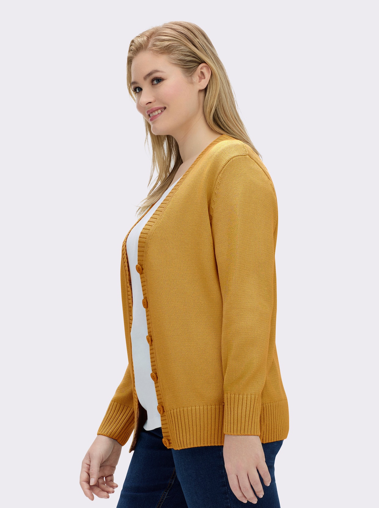 Strickjacke mit farblich abgestimmten Knöpfen - maisgelb