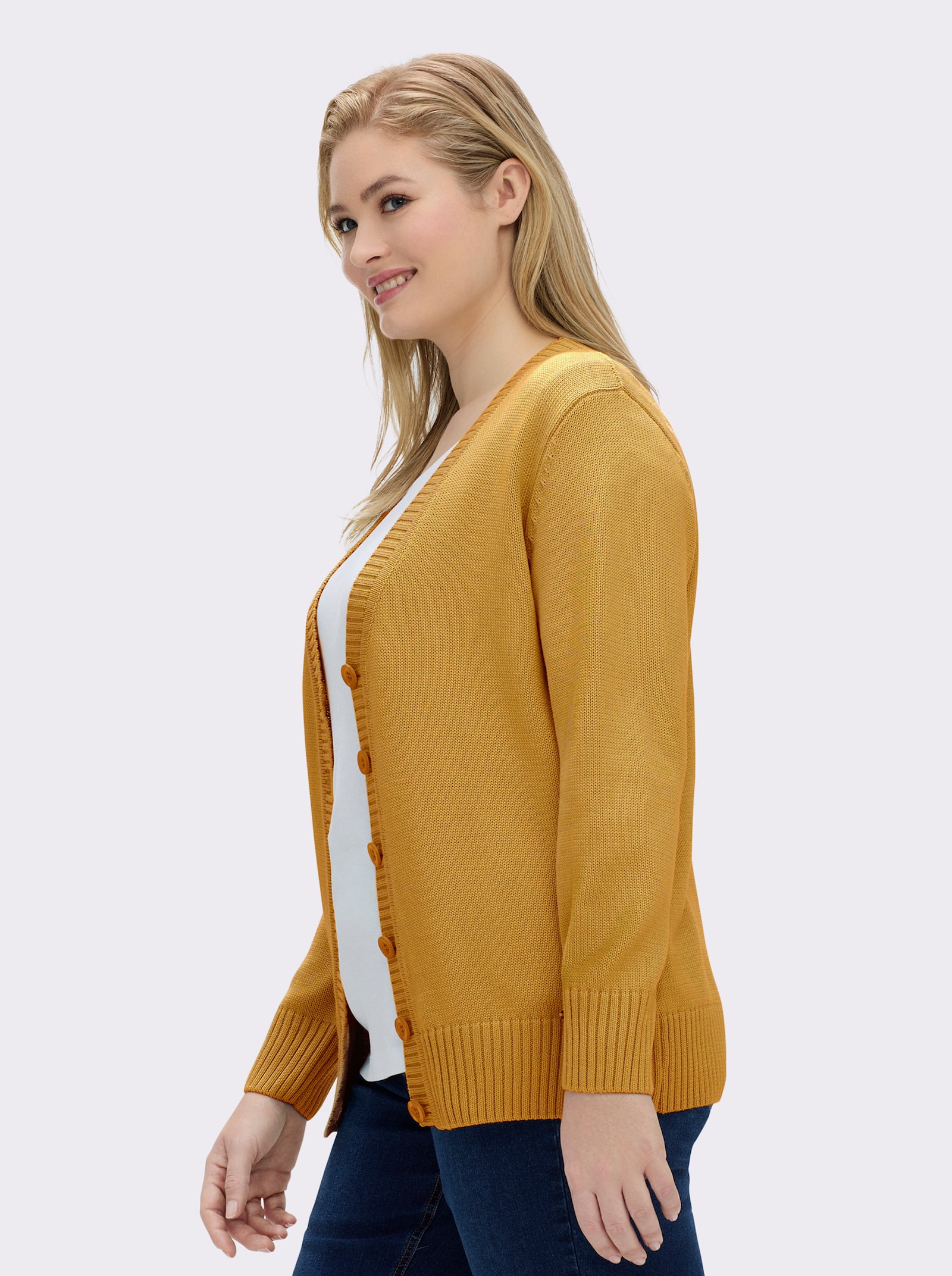 Strickjacke mit farblich abgestimmten Knöpfen - maisgelb