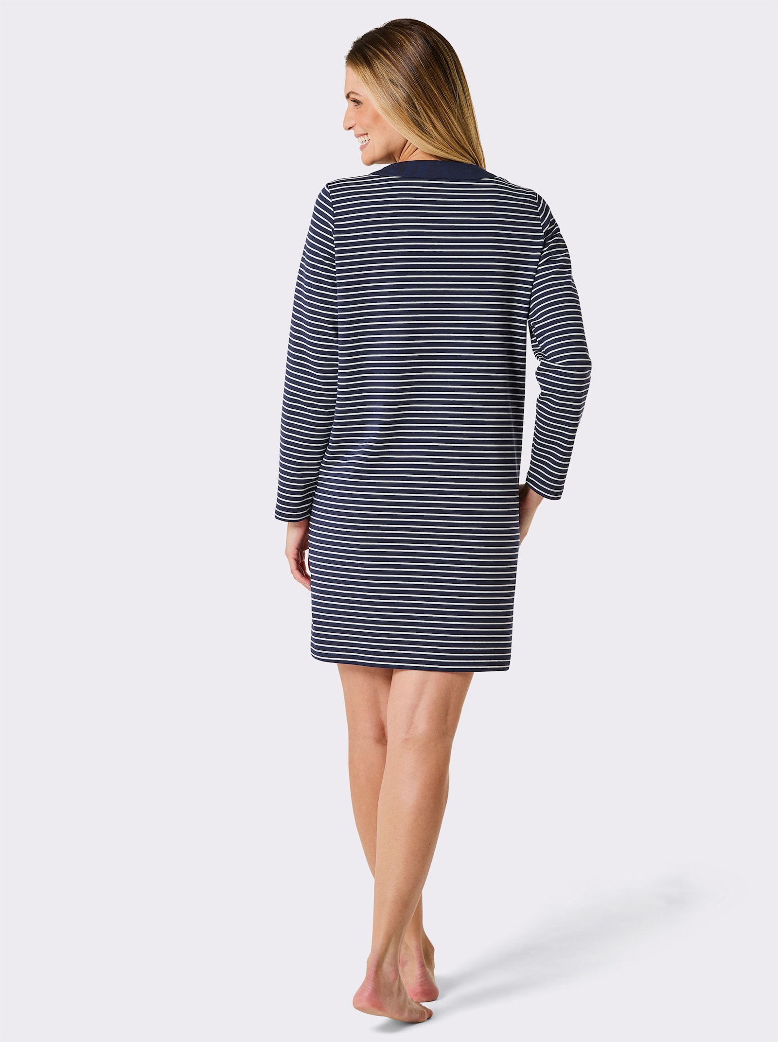 feel good Lange jas - marine/wit gestreept