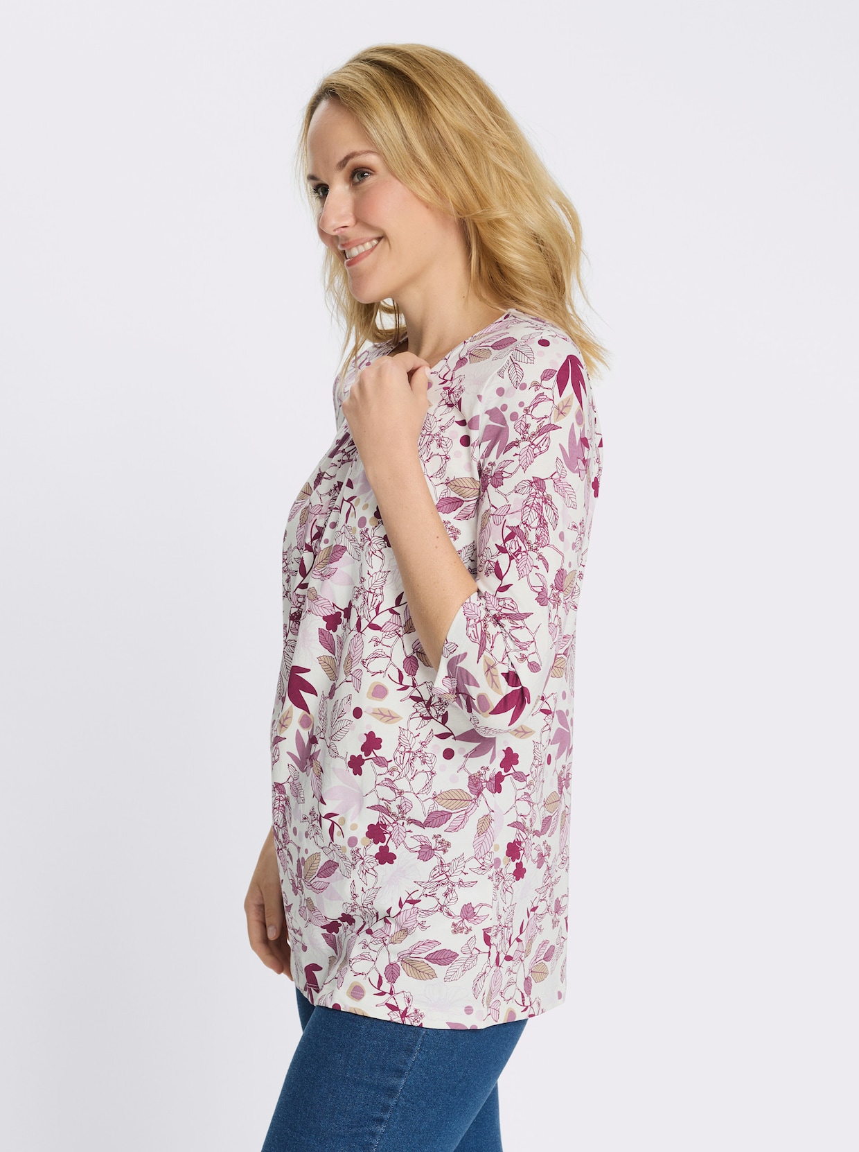 Longshirt in A-Form - altrosa-ecru-bedruckt