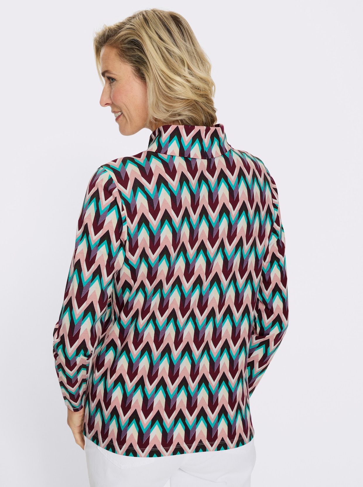 Polotröja av ren bomull - ecru-bordeaux-med tryck