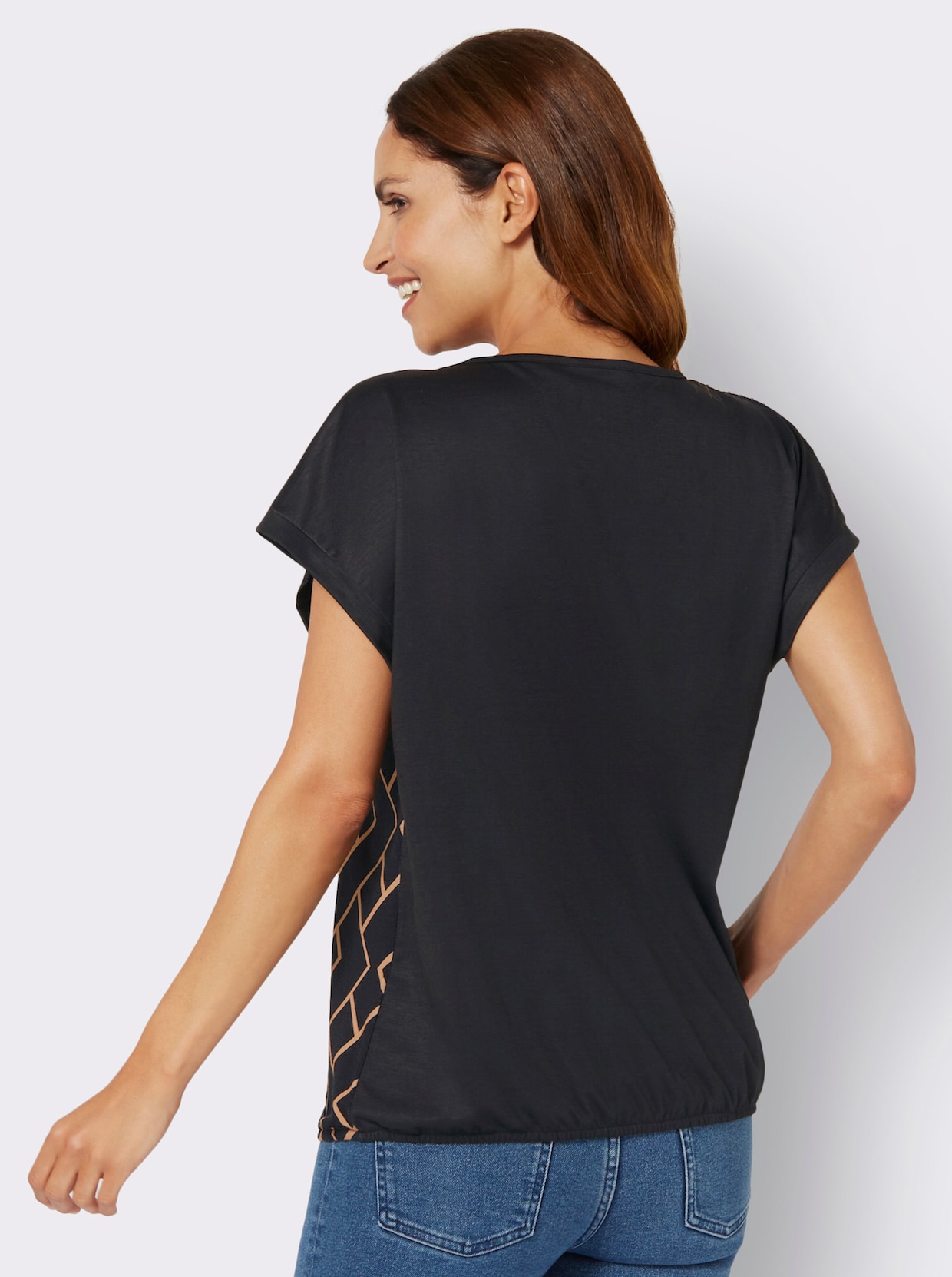 Shirt met print - zwart/camel bedrukt