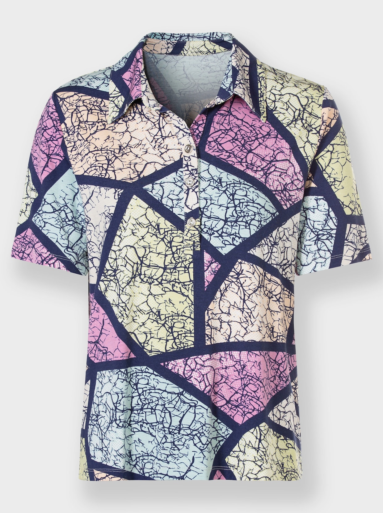 Poloshirt - marine/oudroze gedessineerd