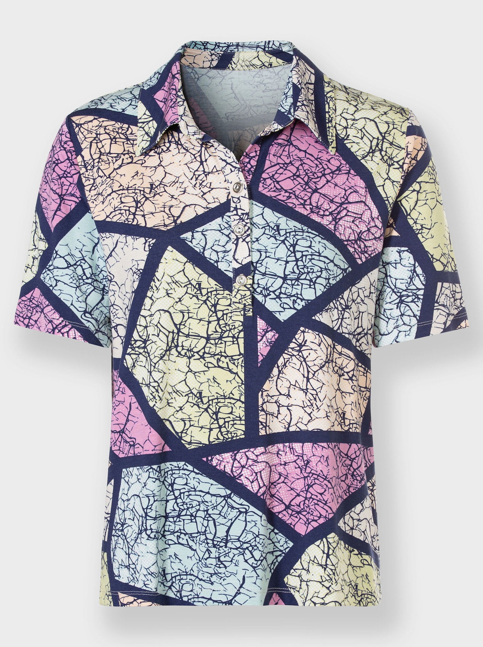 Poloshirt in mozaïekdessin - marine/oudroze gedessineerd