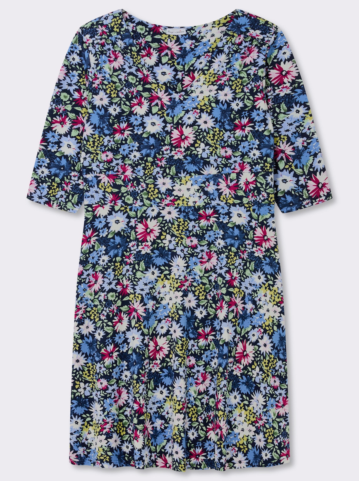 sheego by Joe Browns Robe en jersey avec imprimé floral - bleu-foncé-bleu-ciel-à-motifs