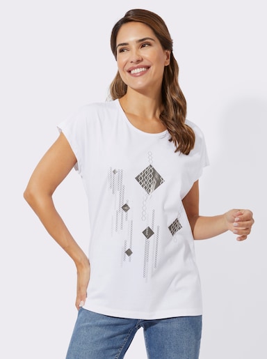 Kurzarmshirt mit Folien-Print - weiß-schwarz