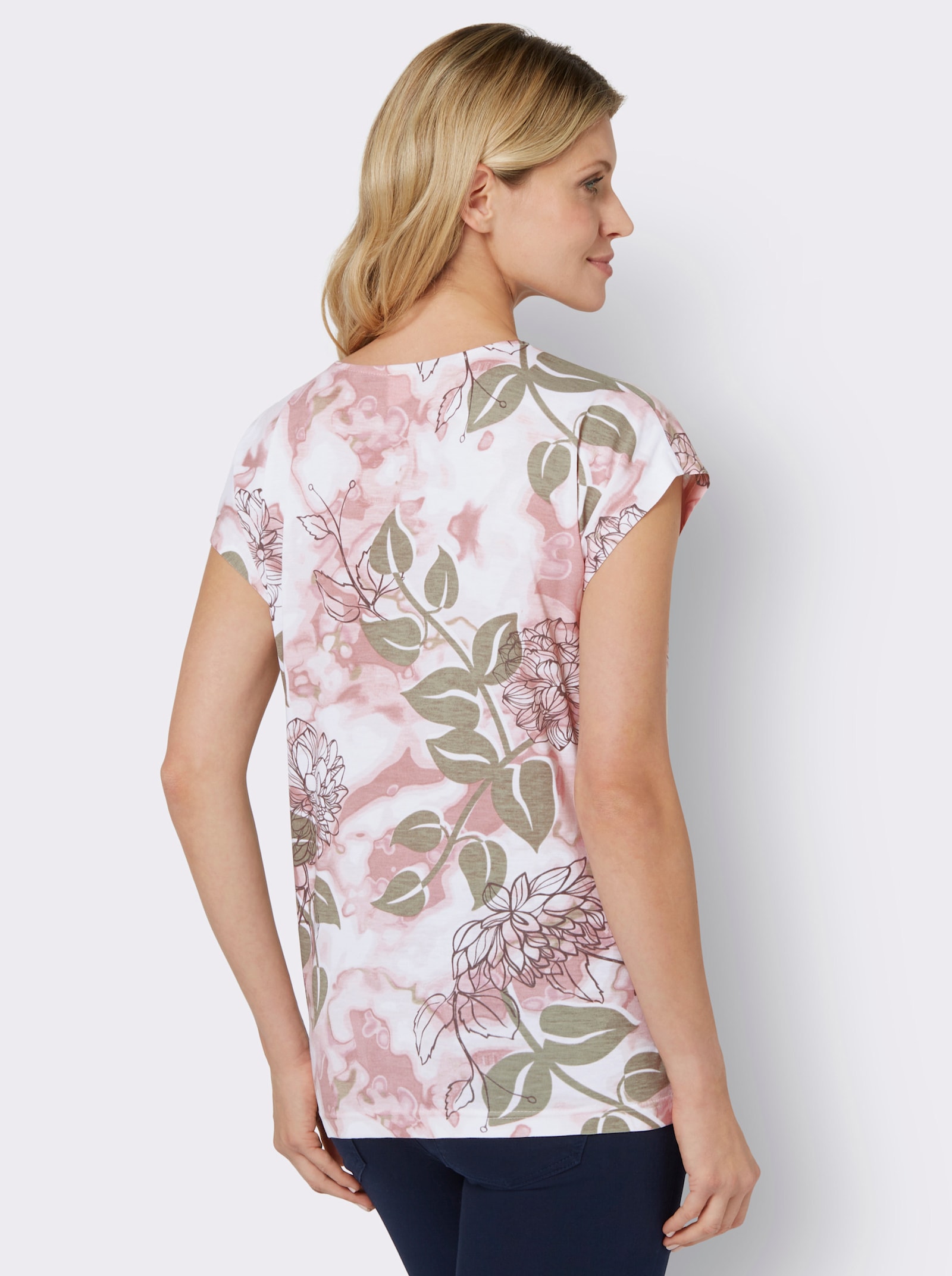 Rundhalsshirt mit Foliendruck, Viskose - weiß-hortensie-bedruckt