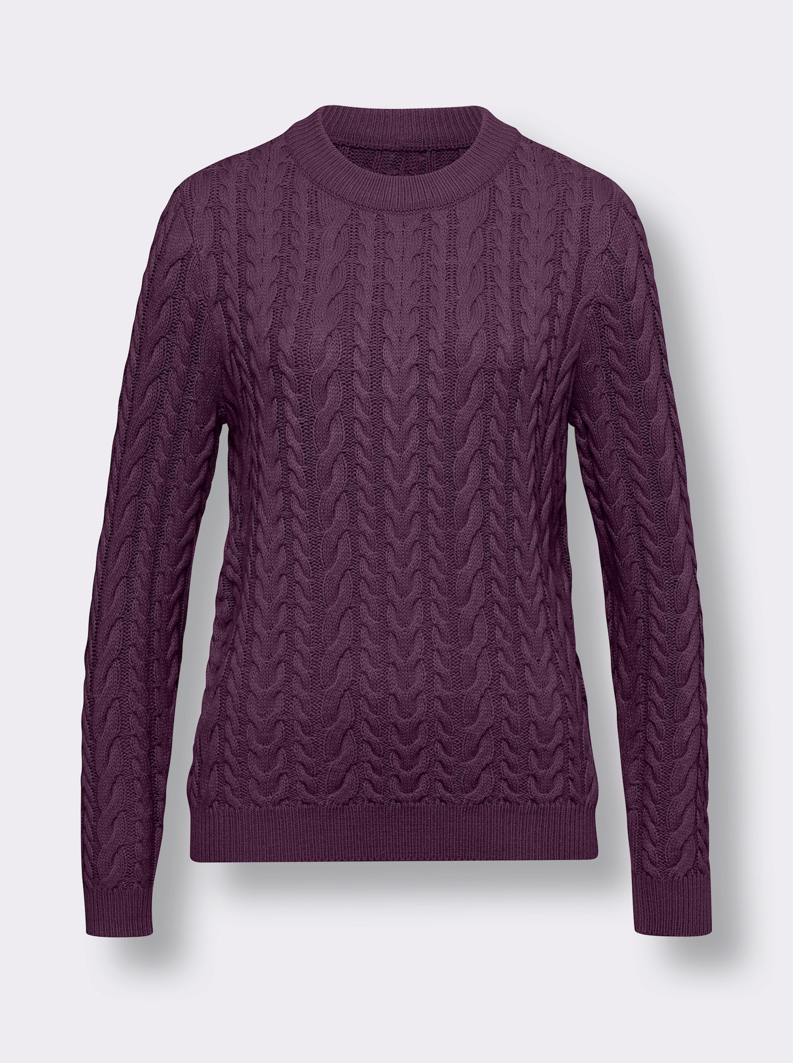 Langarm-Pullover mit Zopfmuster - traube