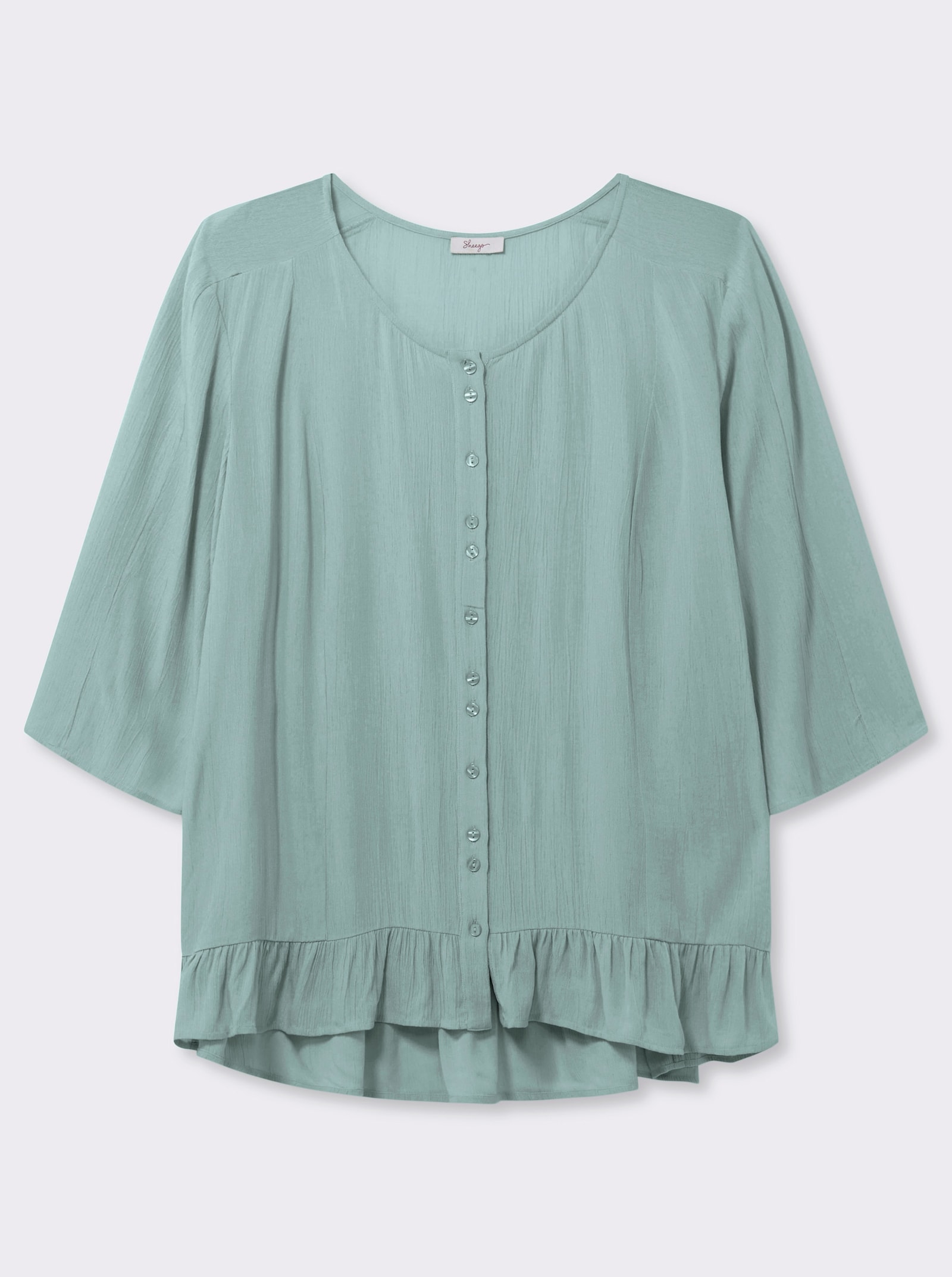 sheego Crinklebluse mit Volant am Saum - kalkmint