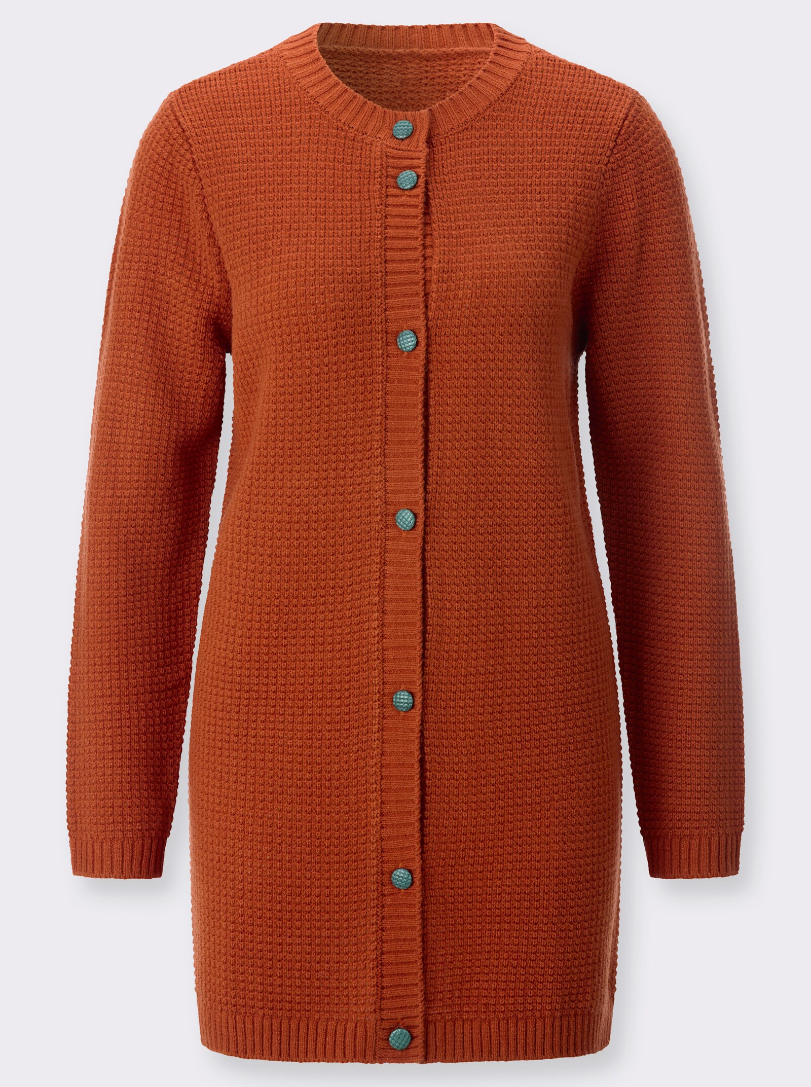 Longstrickjacke mit Schmuckknöpfen - rostrot