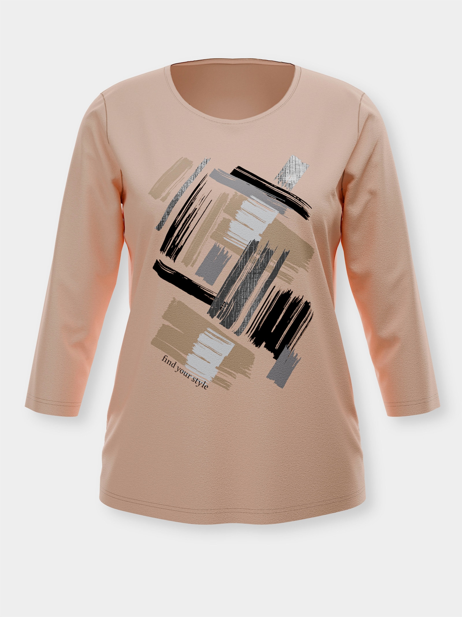 3/4-Arm-Shirt mit glänzendem Druck - apricot-schwarz