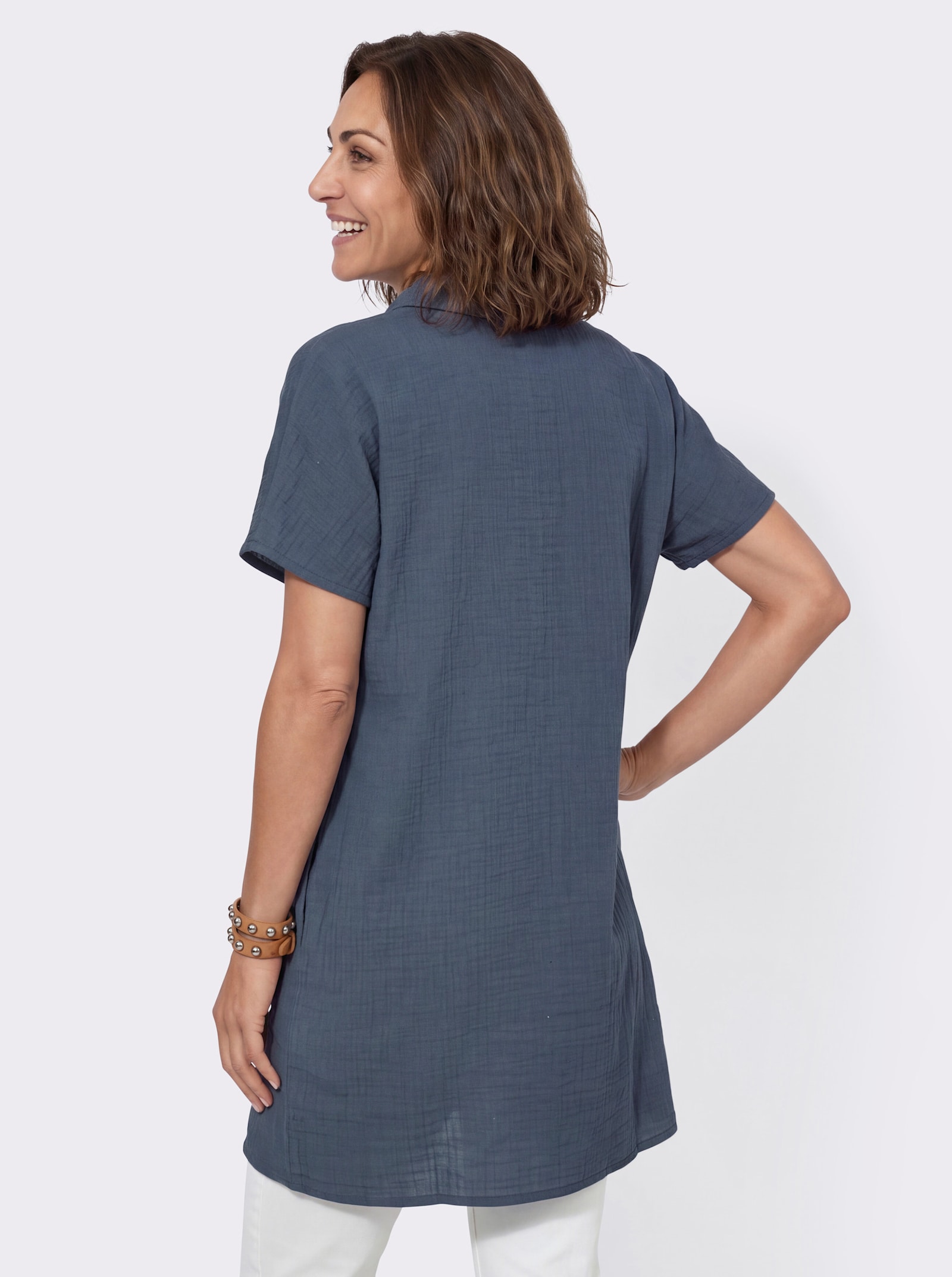Longbluse mit Knopfleiste - rauchblau