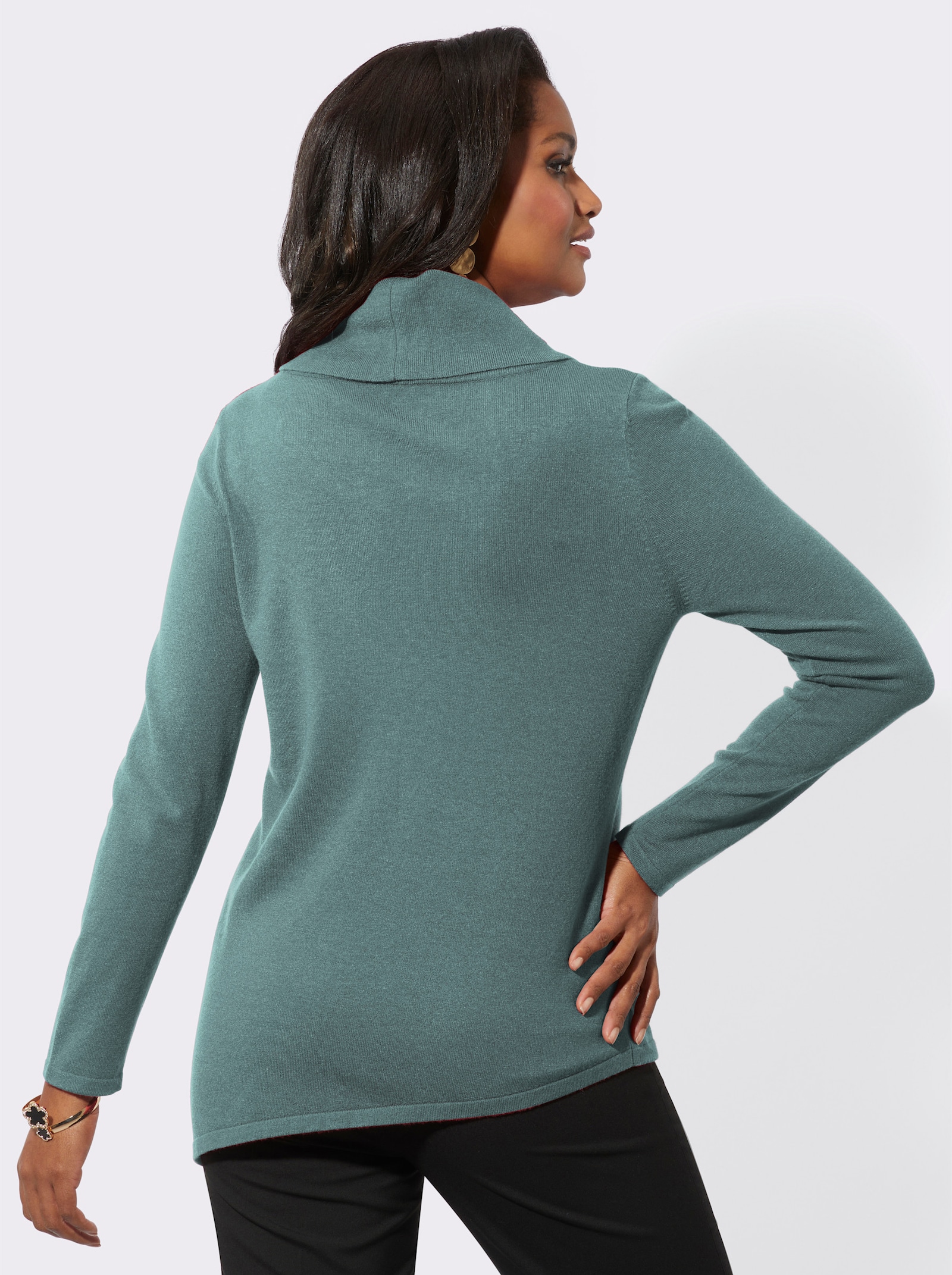 Langarm-Pullover mit asymmetrischem Saum - jade