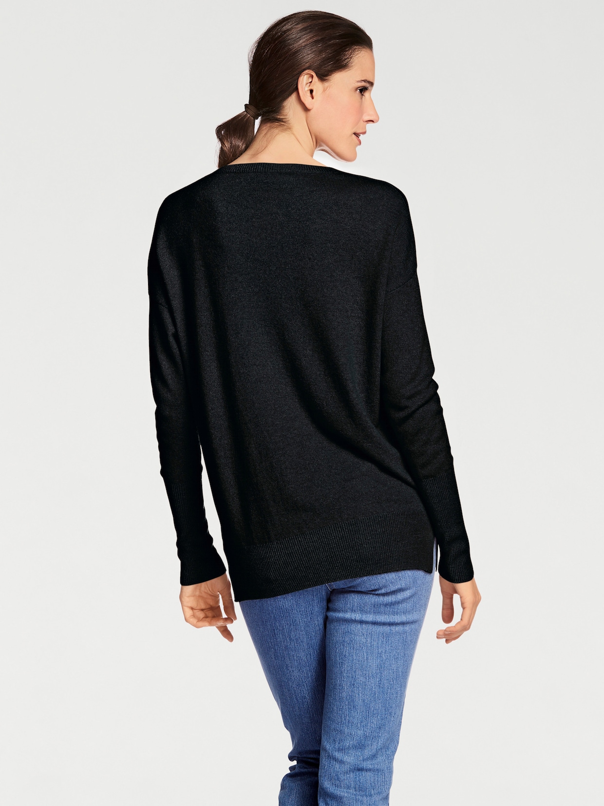 heine Pullover met V-hals - zwart