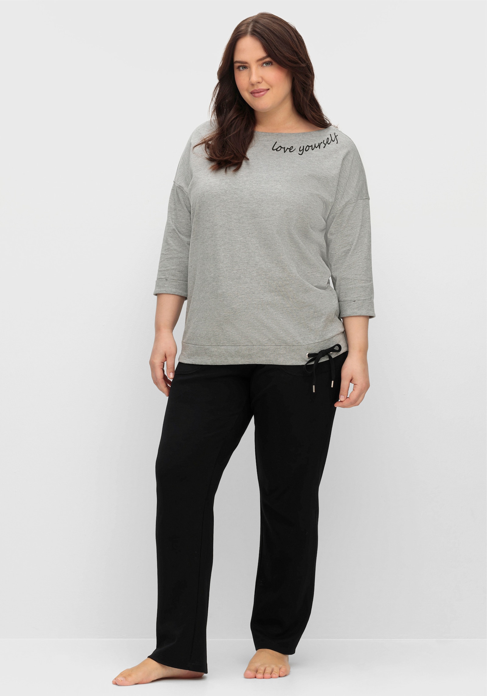 sheego Oversize-Shirt mit Wordingprint - grau meliert