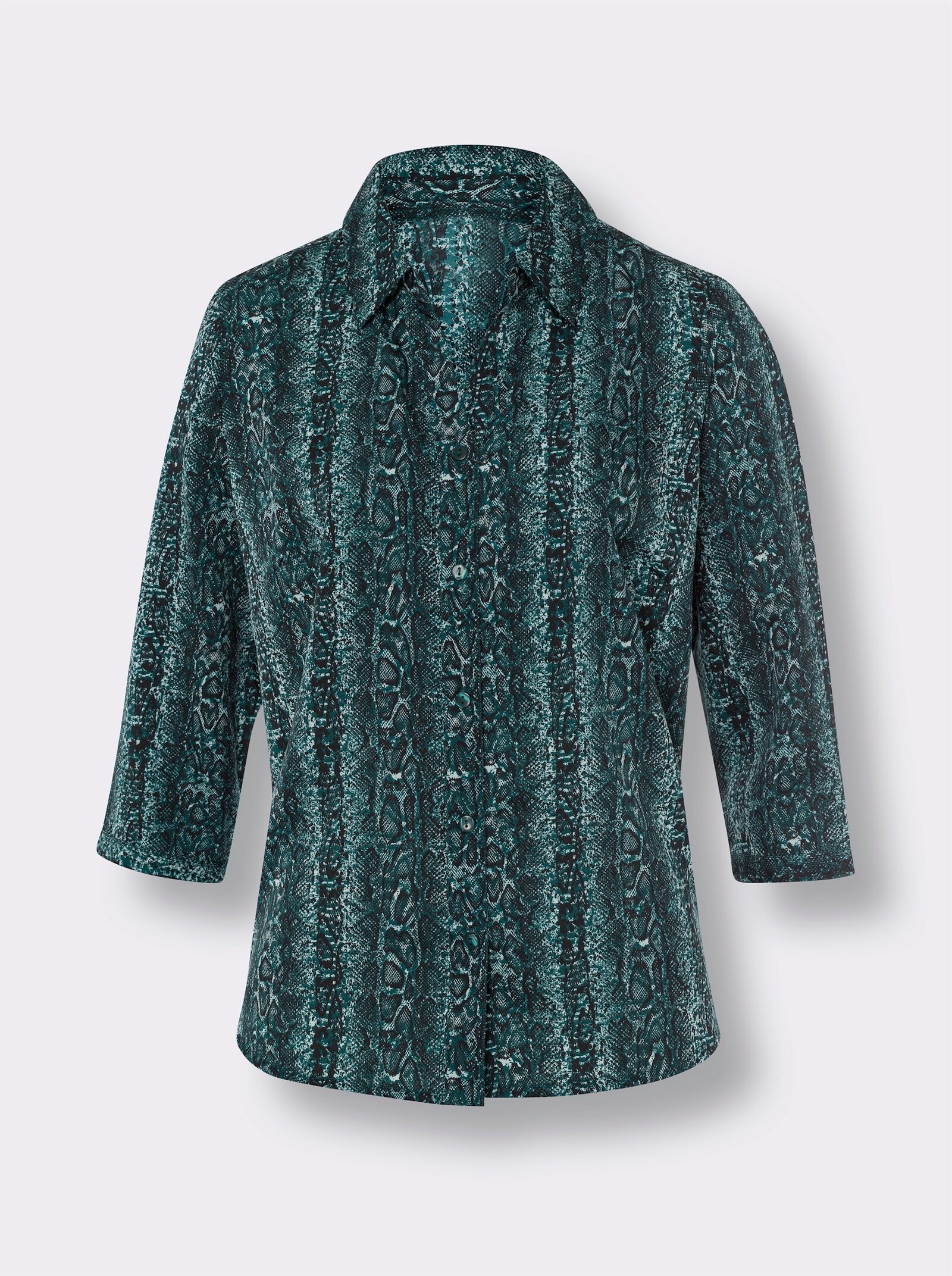 Druckbluse mit Reptil-Muster - petrol-mint-bedruckt