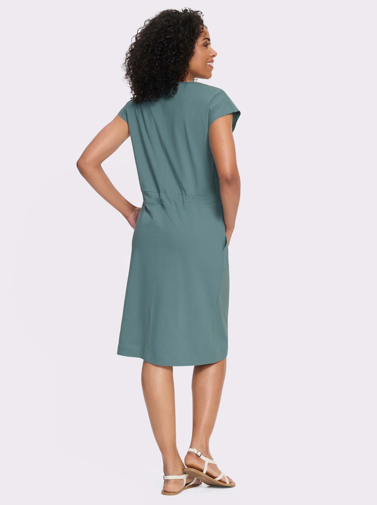Jerseyjurk met bindceintuur - jade