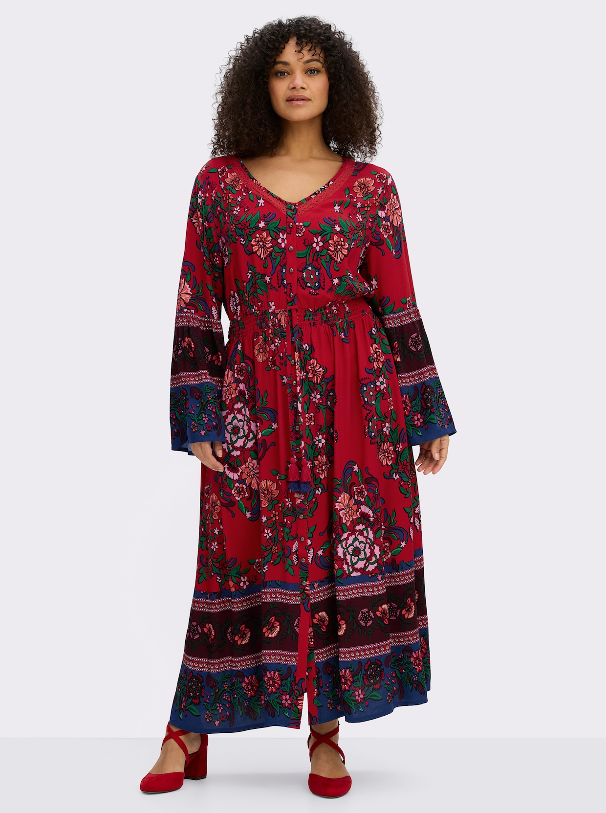 sheego by Joe Browns Maxi-jurk in boho-stijl - rood/bordeaux gedessineerd