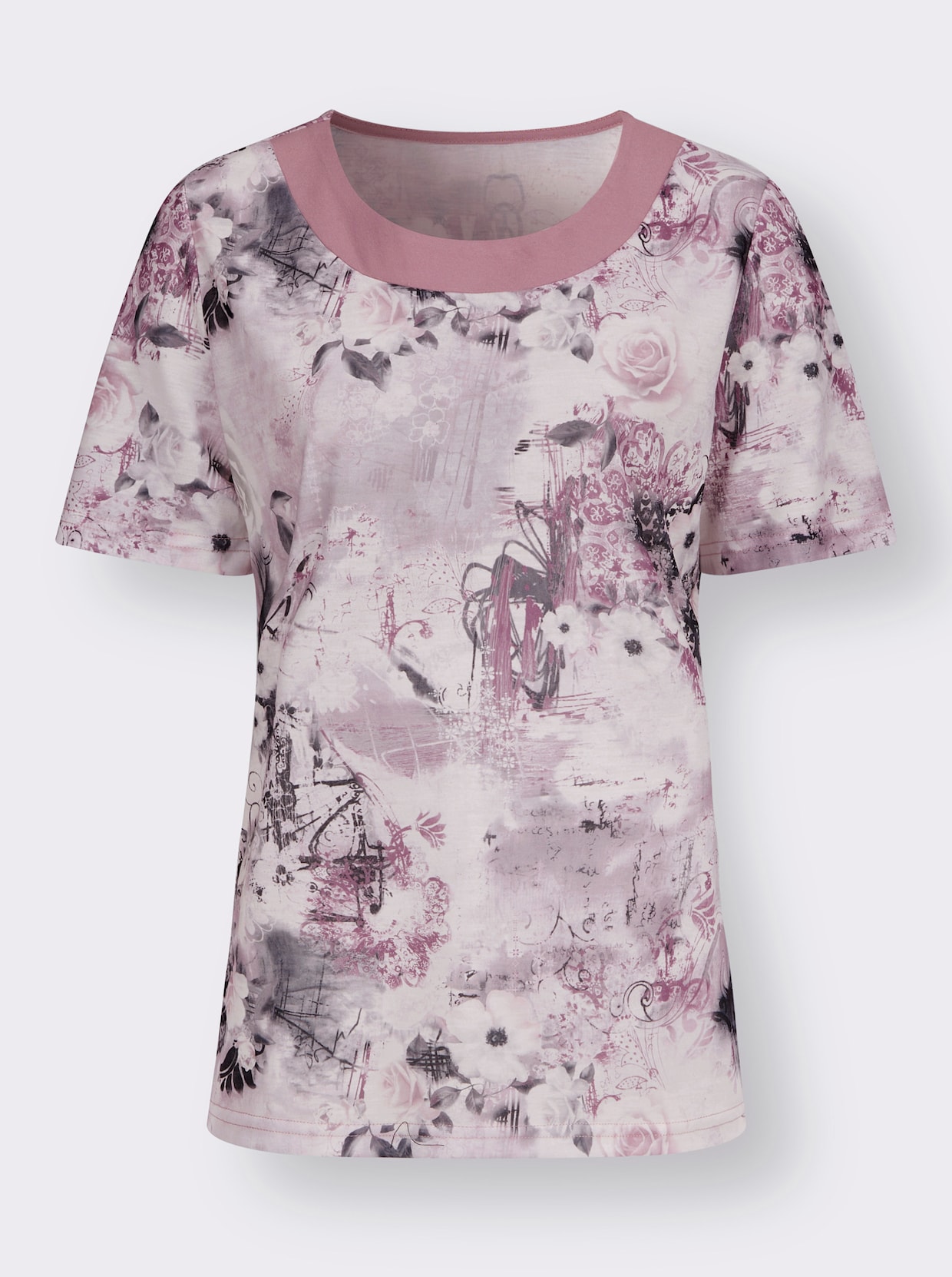 Kurzarm-Shirt - mauve-steingrau-bedruckt