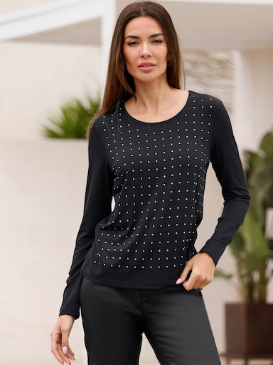 heine Rundhalsshirt mit Glitzersteinchen - schwarz