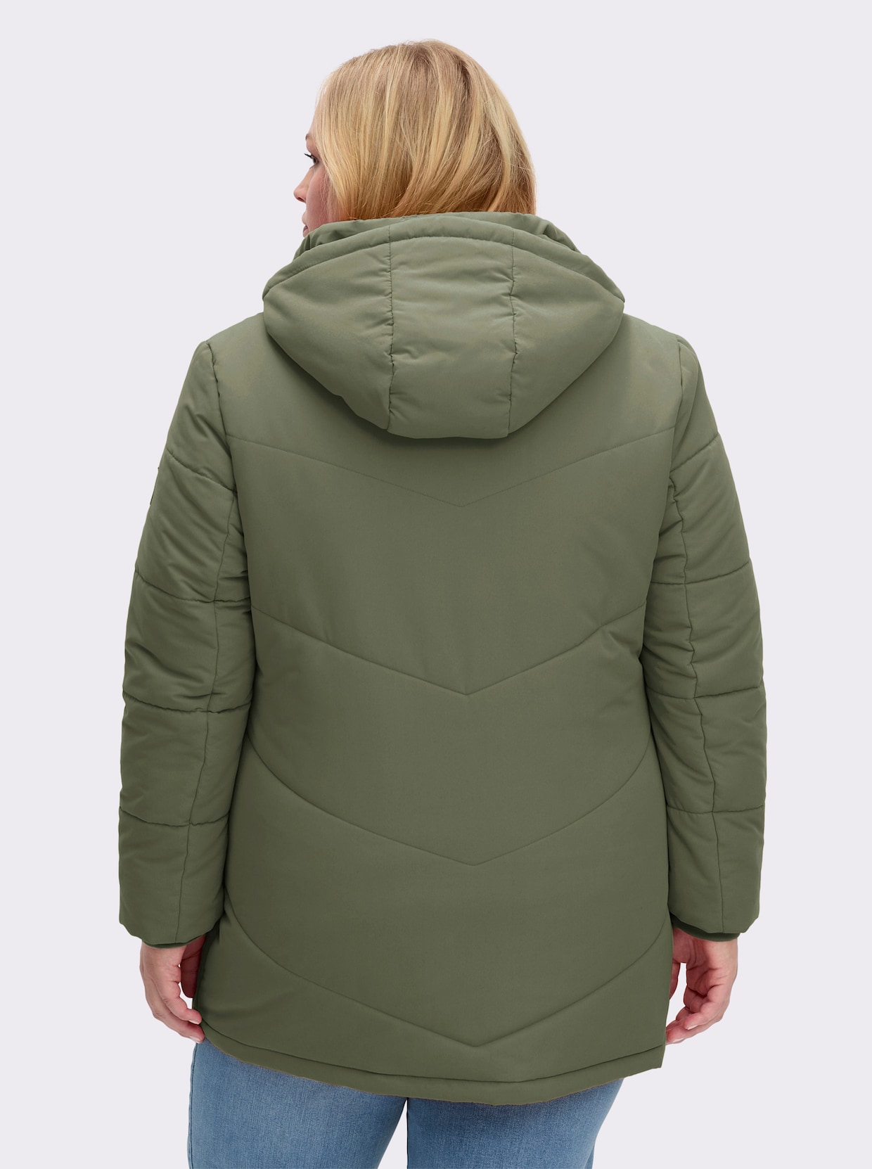 Outdoorjacke mit abnehmbarer Kapuze und Jersey-Bündchen - khaki