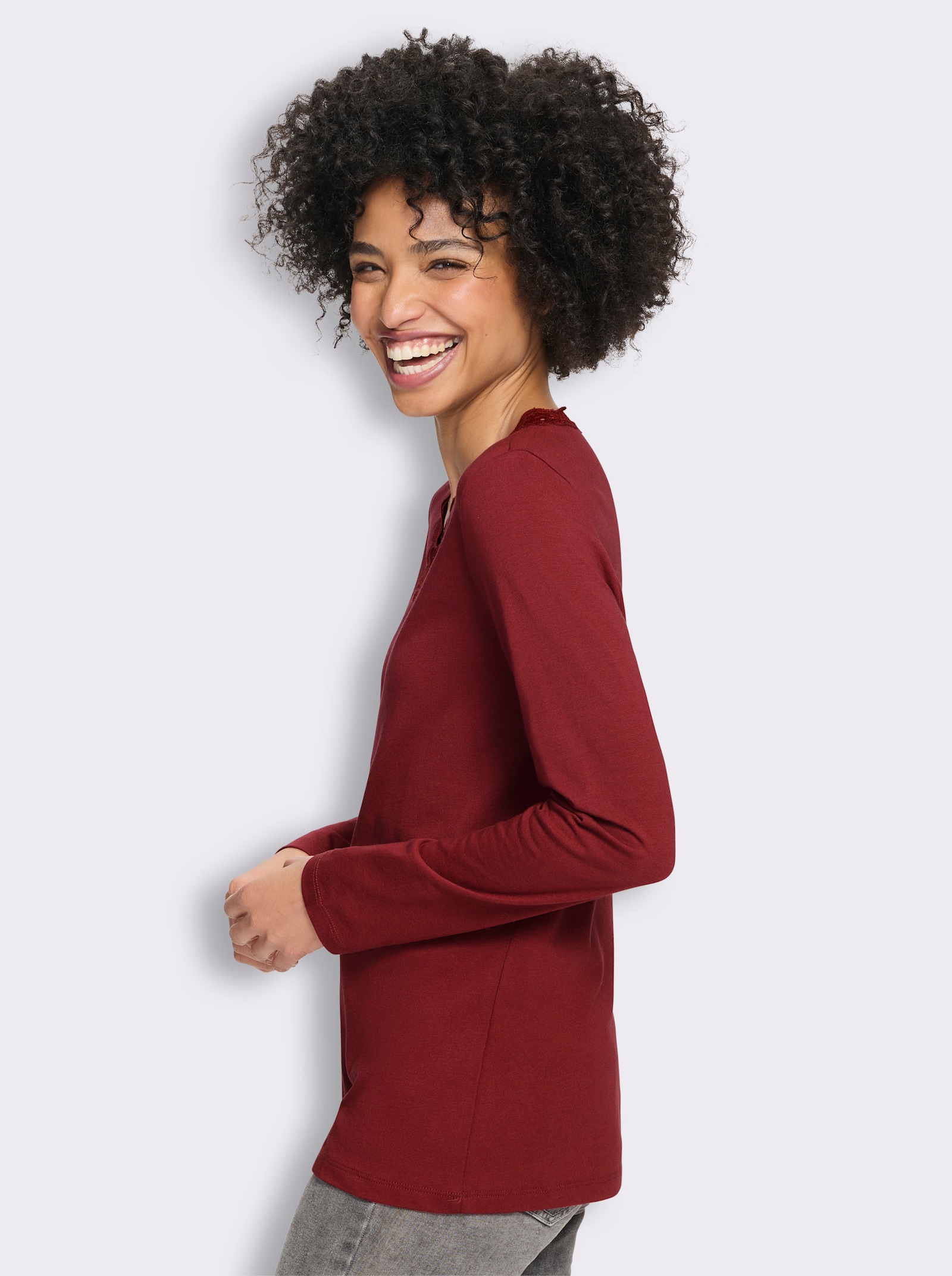 heine Langarmshirt mit Spitze - dunkelrot