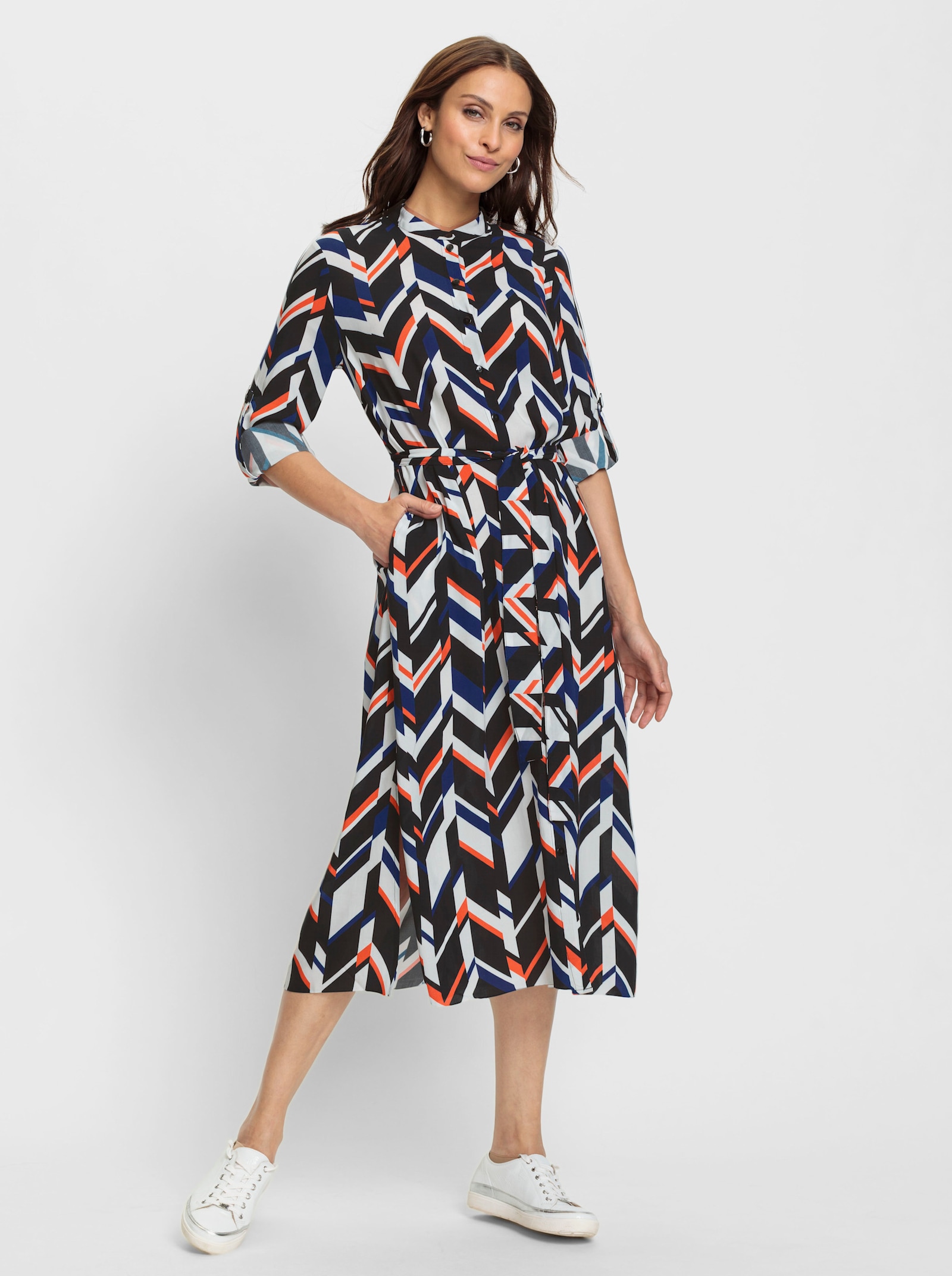 Druckkleid mit Nahttaschen - schwarz-weiß-bedruckt