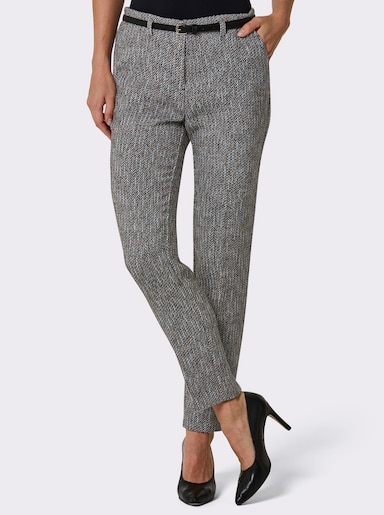 CREATION L PREMIUM Hose mit Ledergürtel - anthrazit-ecru-meliert