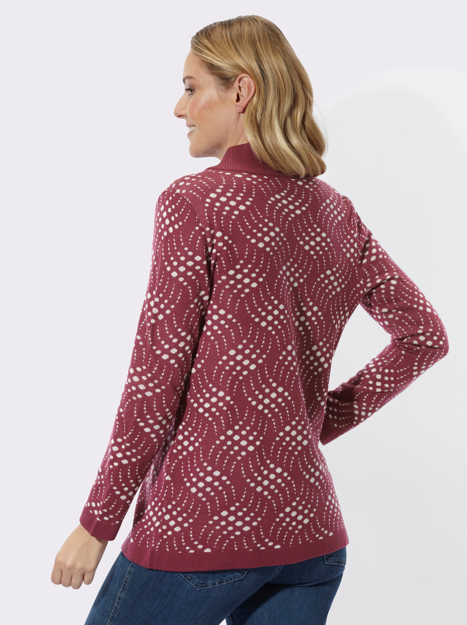 Jacquardstrickjacke mit zweifarbigem Muster - malve-ecru-gemustert