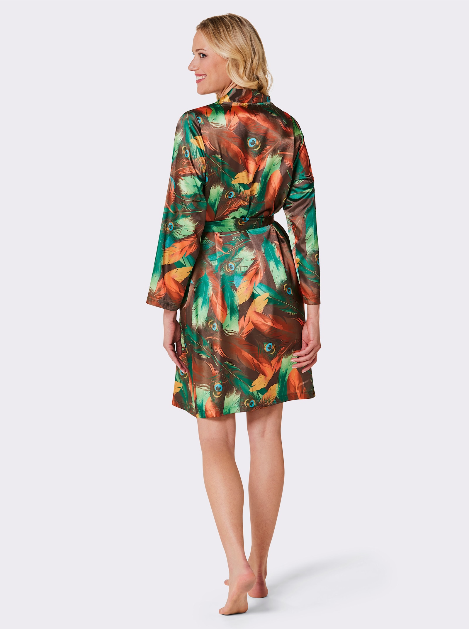 wäschepur Morgenmantel im Kimono-Schnitt - apfel-orange-bedruckt