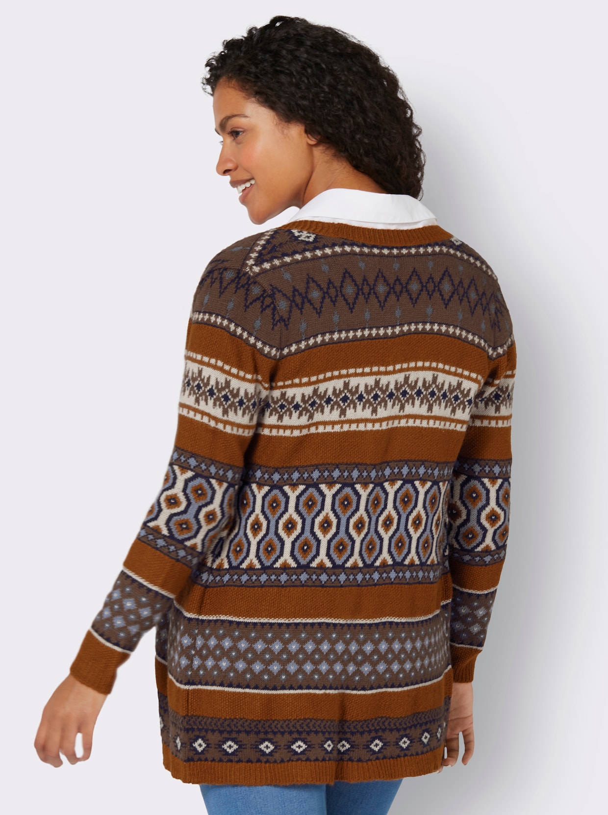 Jacquardvest - marine/cognac gedessineerd
